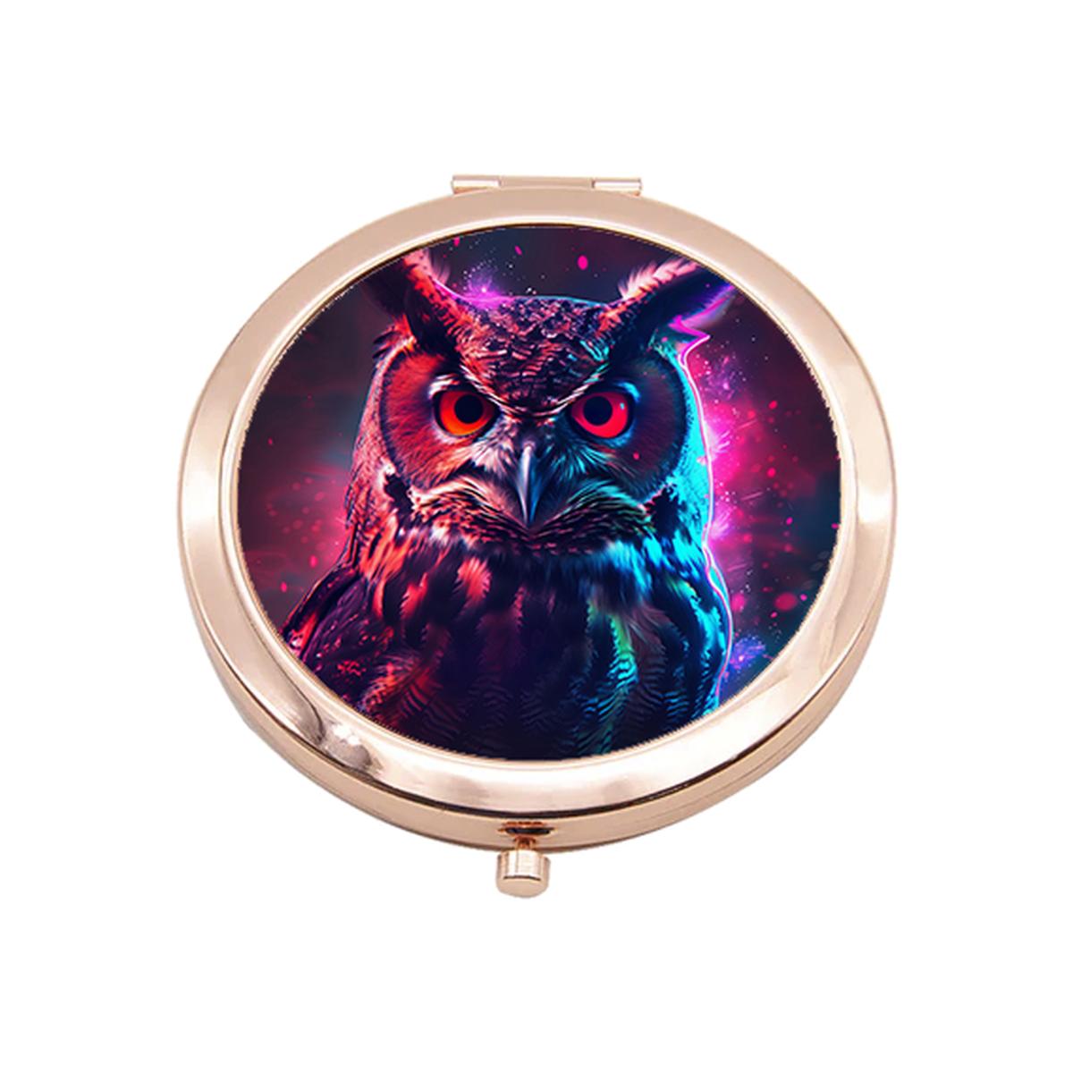 Neon Owl Rose Gold Compact Mirror - Rose Gold
