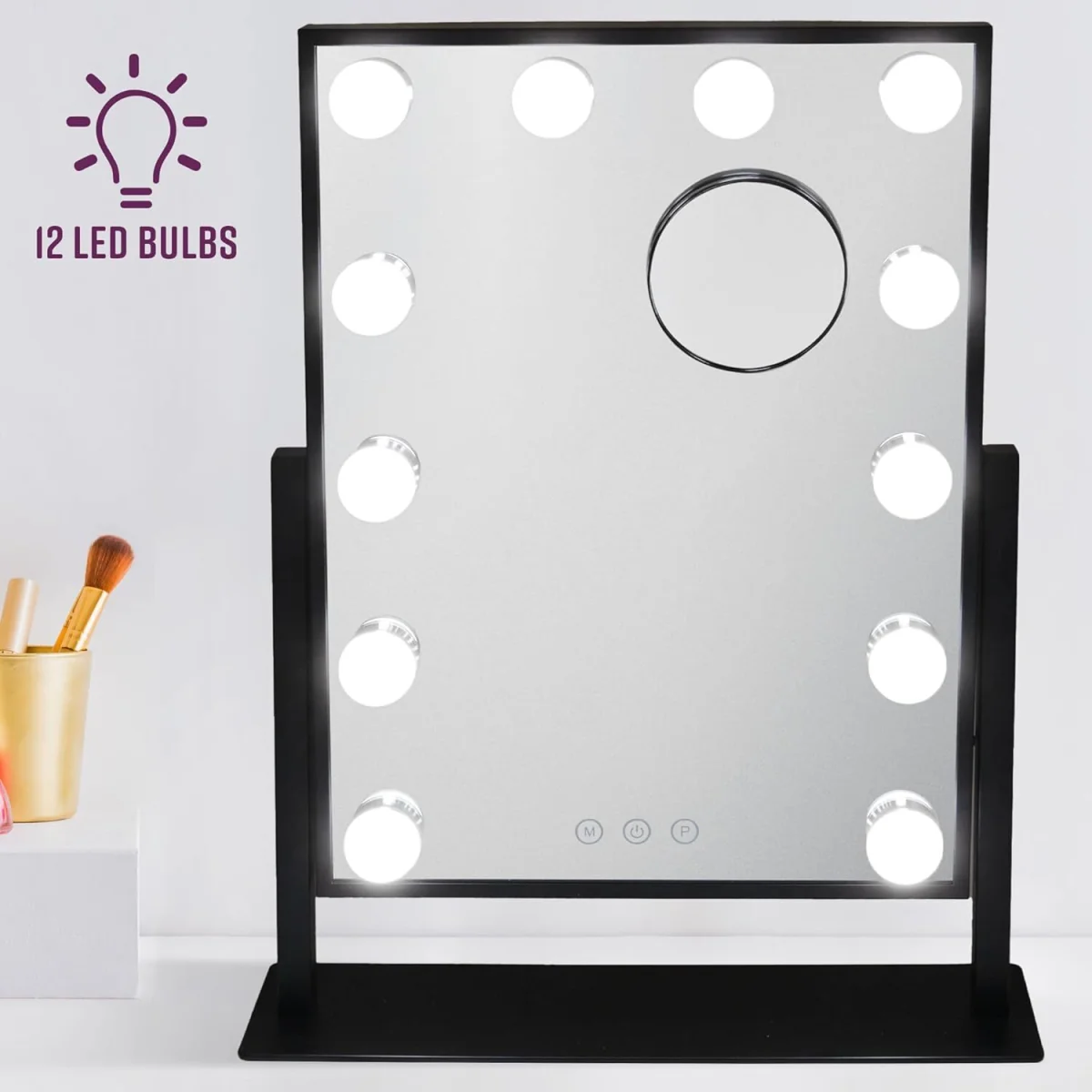 GloBrite Black Makeup Mirror with 12 LED Lights - Black – image 4