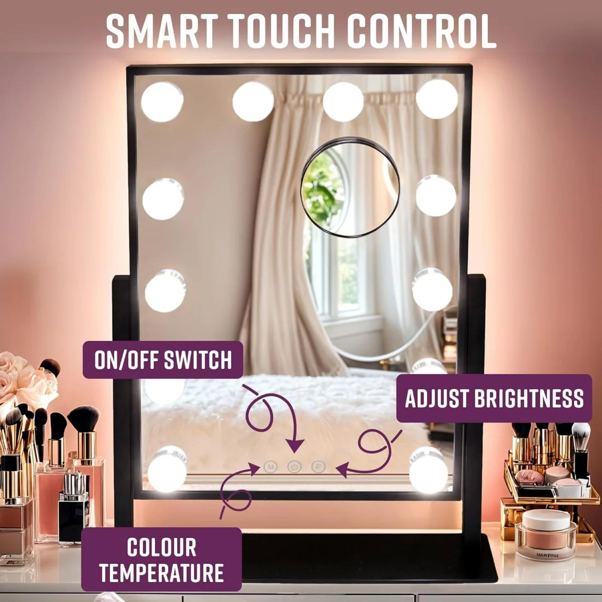 GloBrite Black Makeup Mirror with 12 LED Lights - Black – image 5