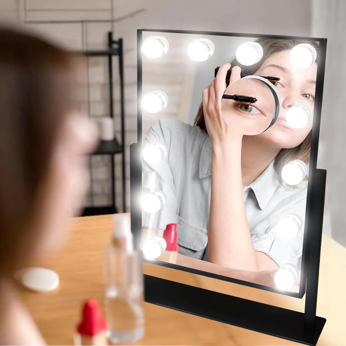 GloBrite Black Makeup Mirror with 12 LED Lights - Black – image 1