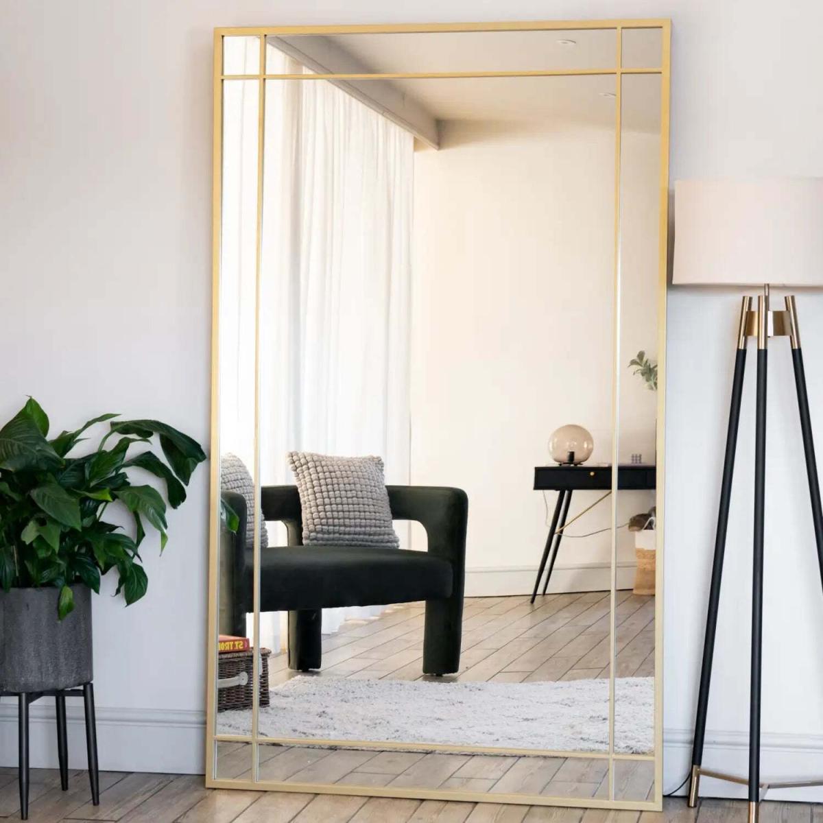 Aimi Gold Metal Rectangle Window Mirror - 200cm x 120cm - Gold