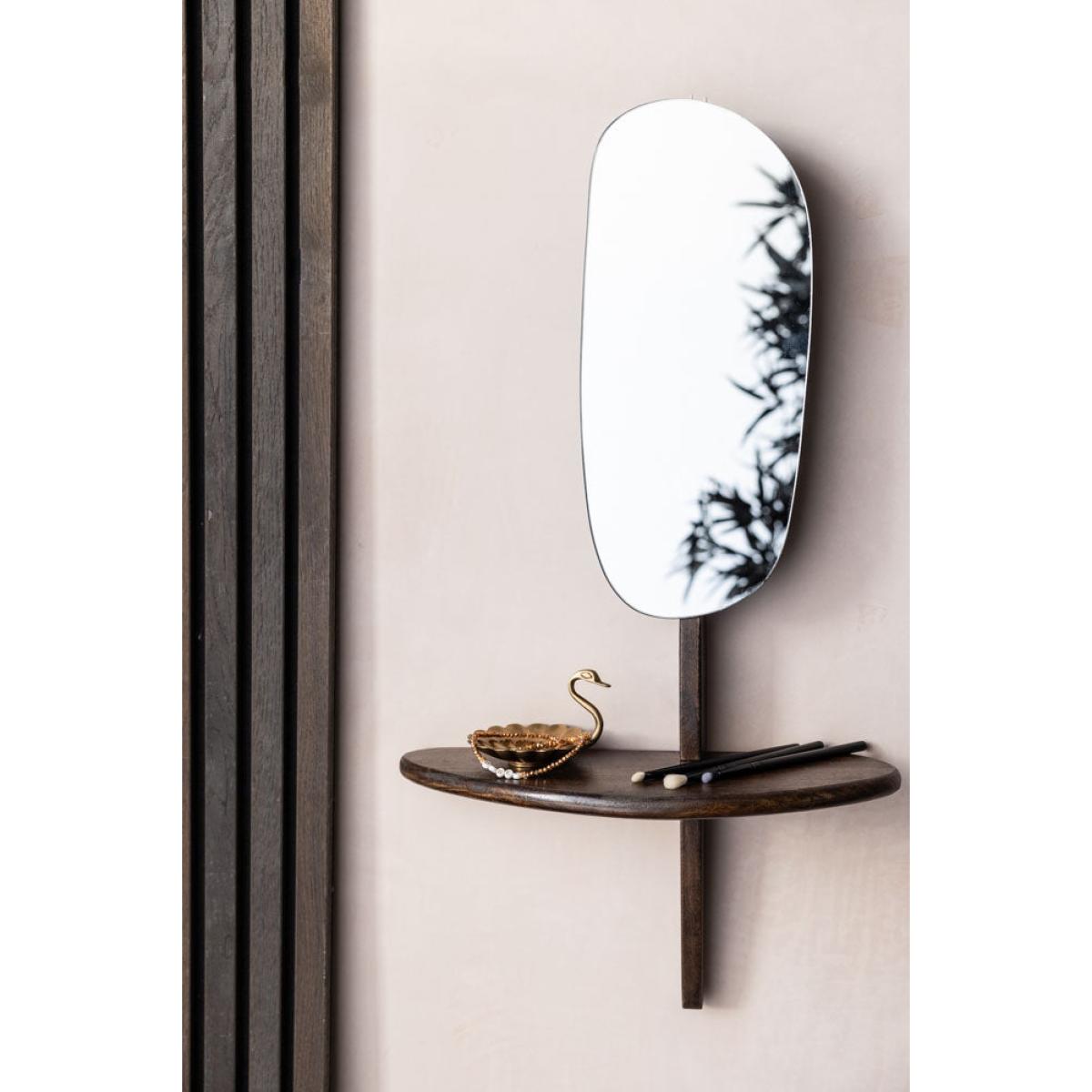 Abstract Walnut Wall Mirror With Shelf – image 4