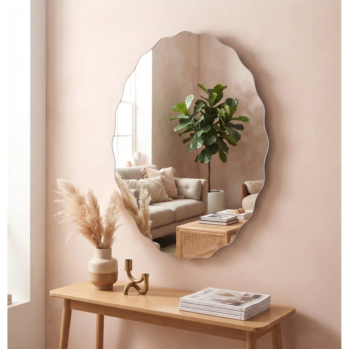 Frameless Asymmetric Bevelled Oval ZigZag Mirror 40x60Cm - Silvery – image 2