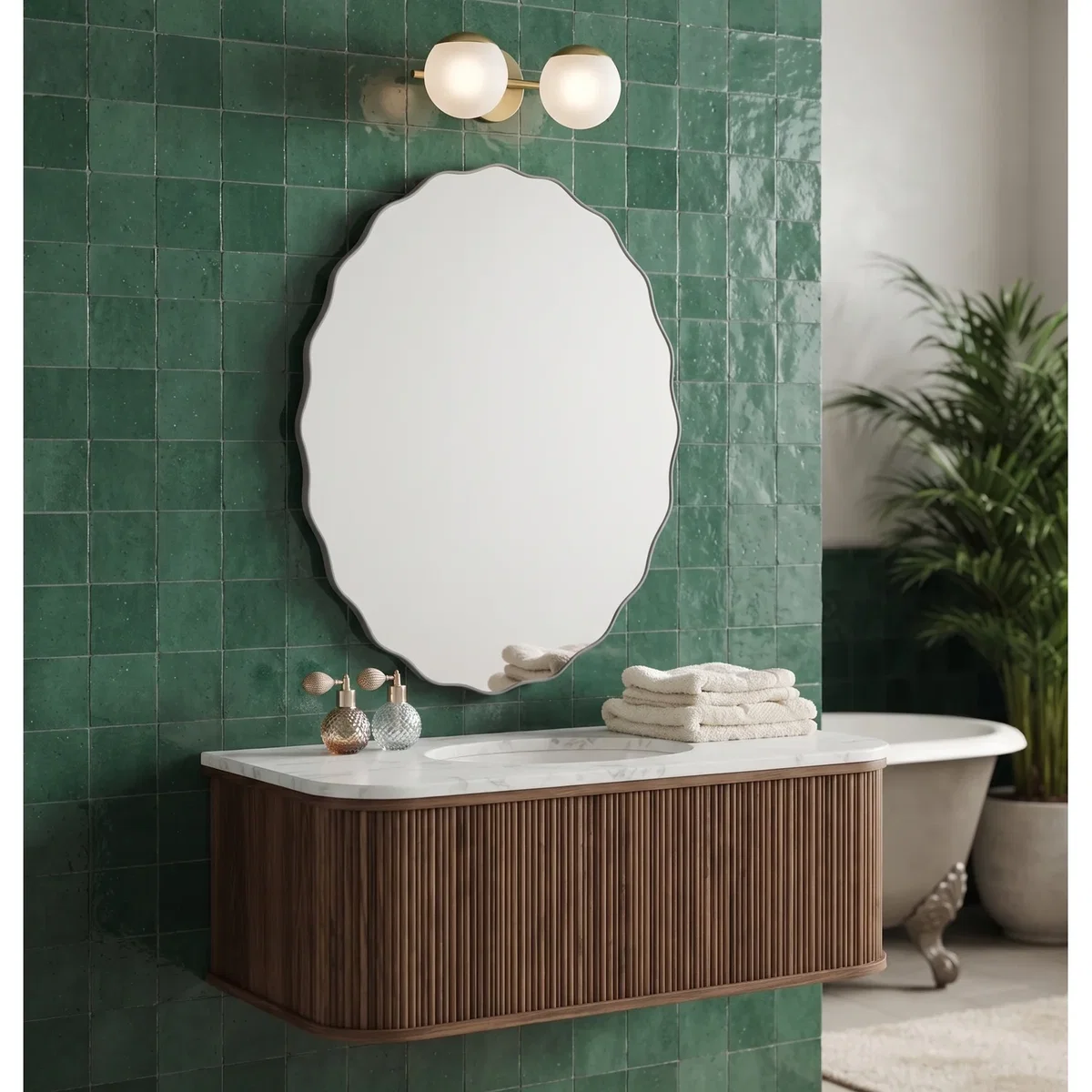 Frameless Asymmetric Bevelled Oval ZigZag Mirror 40x60Cm - Silvery – image 4