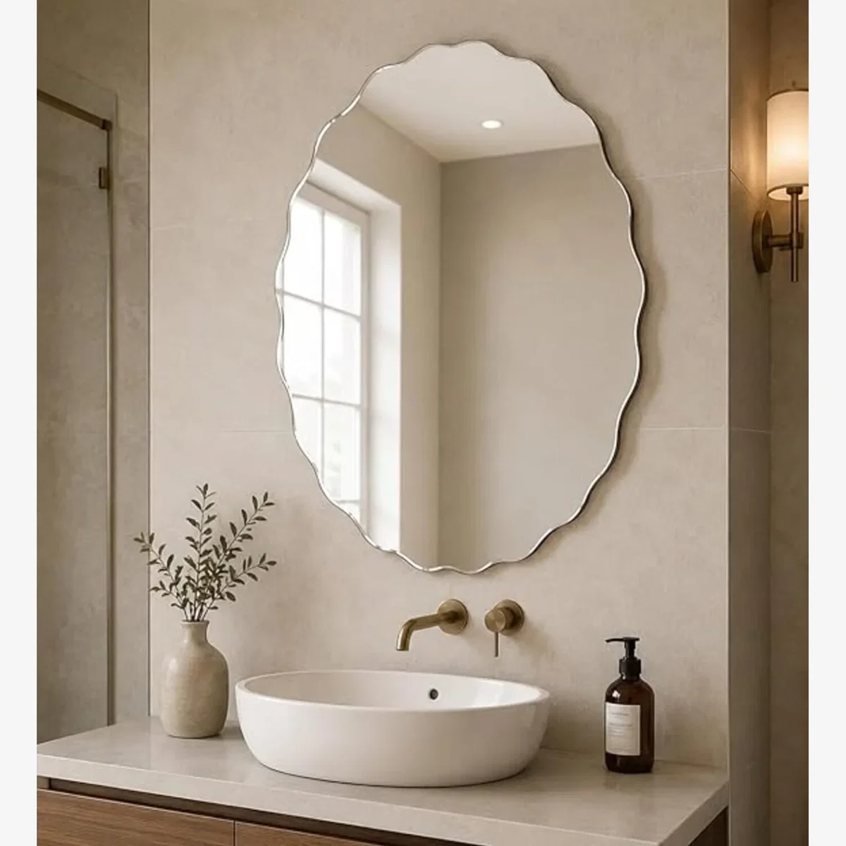 Frameless Asymmetric Bevelled Oval ZigZag Mirror 40x60Cm - Silvery – image 1