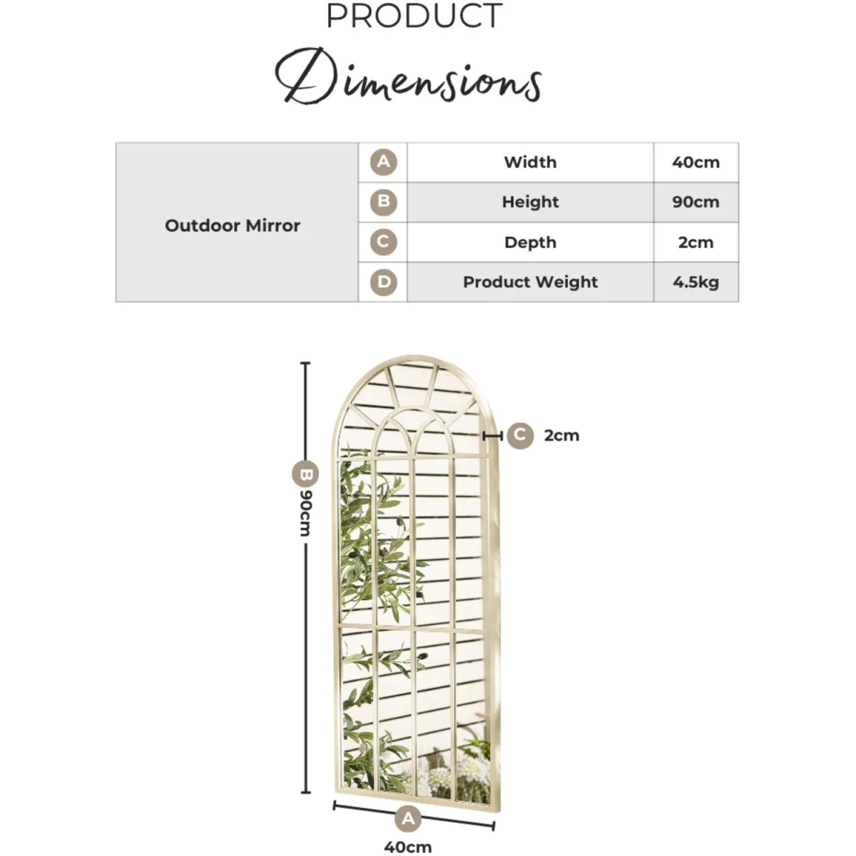 Somerset Cream Medium Arched Window 90x40cm Garden Mirror - Cream – image 2