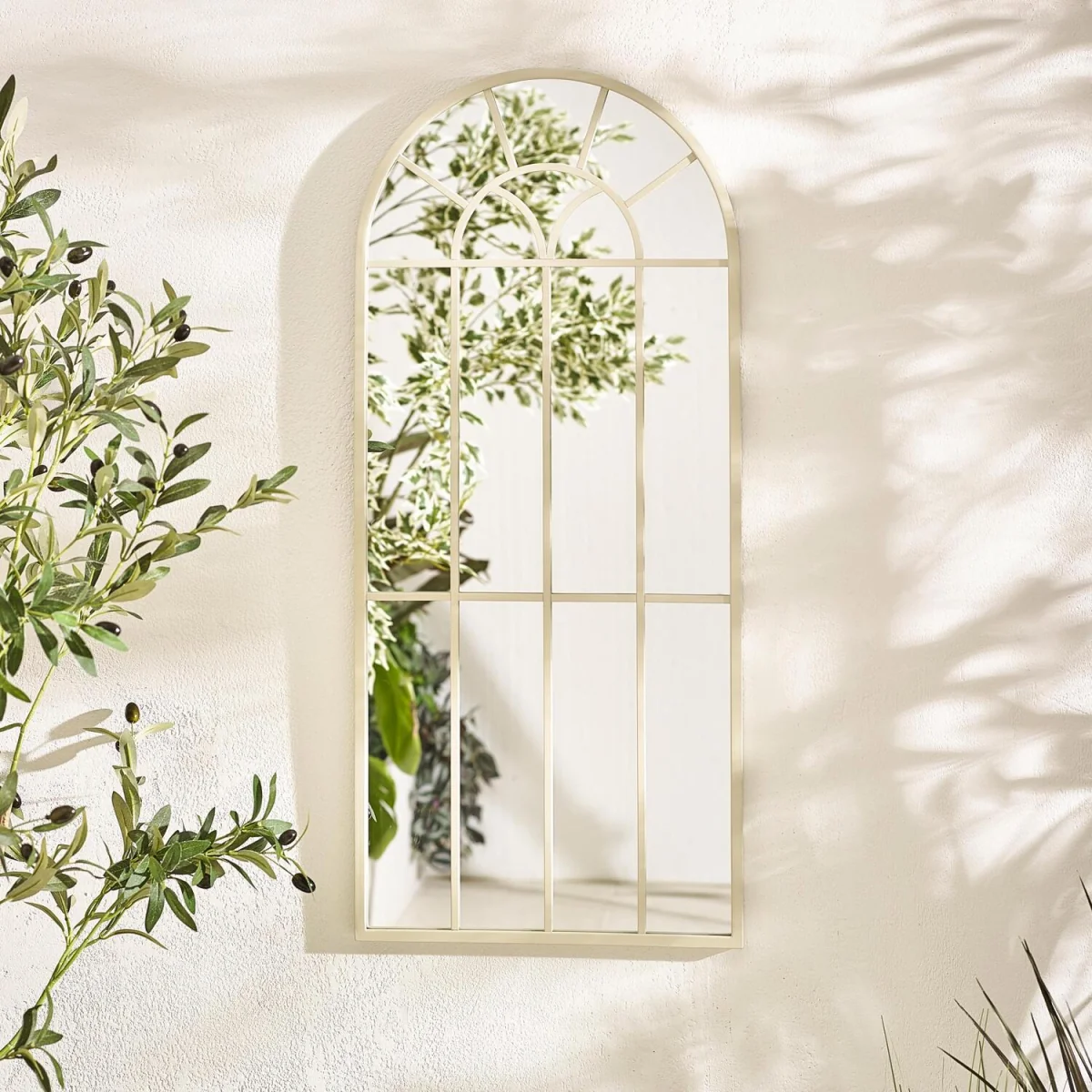 Somerset Cream Medium Arched Window 90x40cm Garden Mirror - Cream – image 3