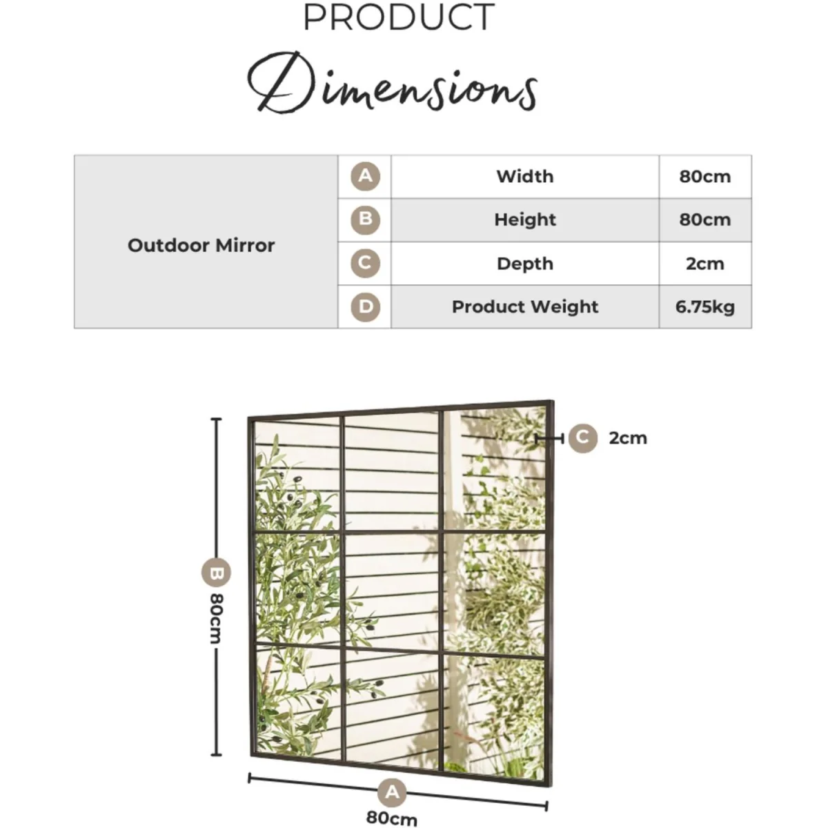 Yoko Black Medium Window 80x80cm Garden Mirror - Black – image 2