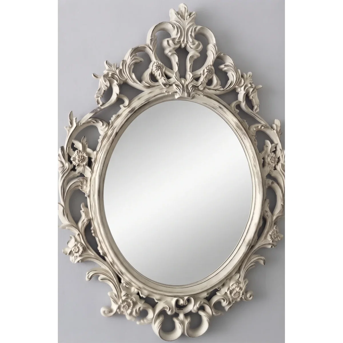 Oval Ornate Baroque Wall Mirror White-Rustic Frame 69x48Cm - Whitey Rustic – image 5