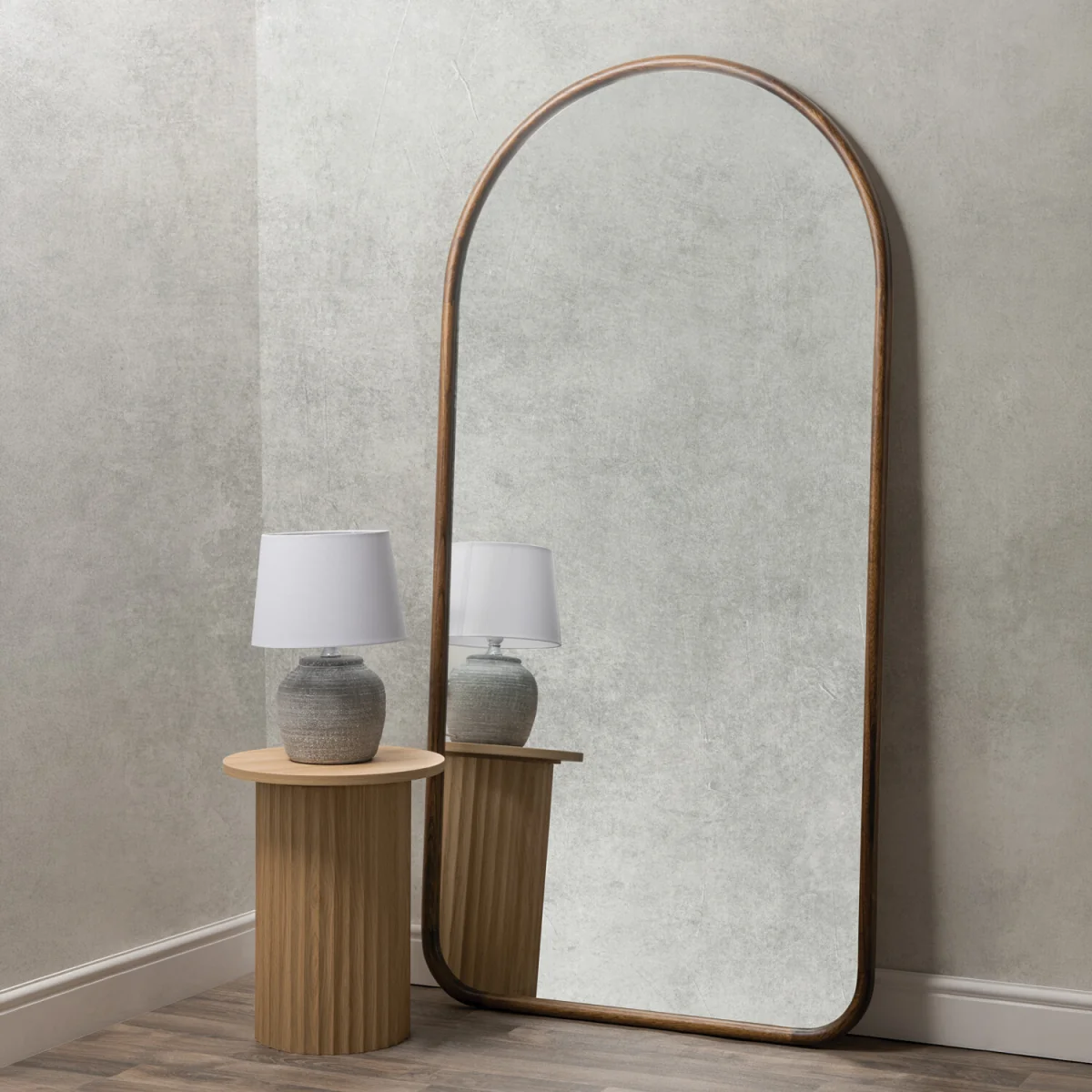 Dark Wood Round Edge Arch Mirror – image 1