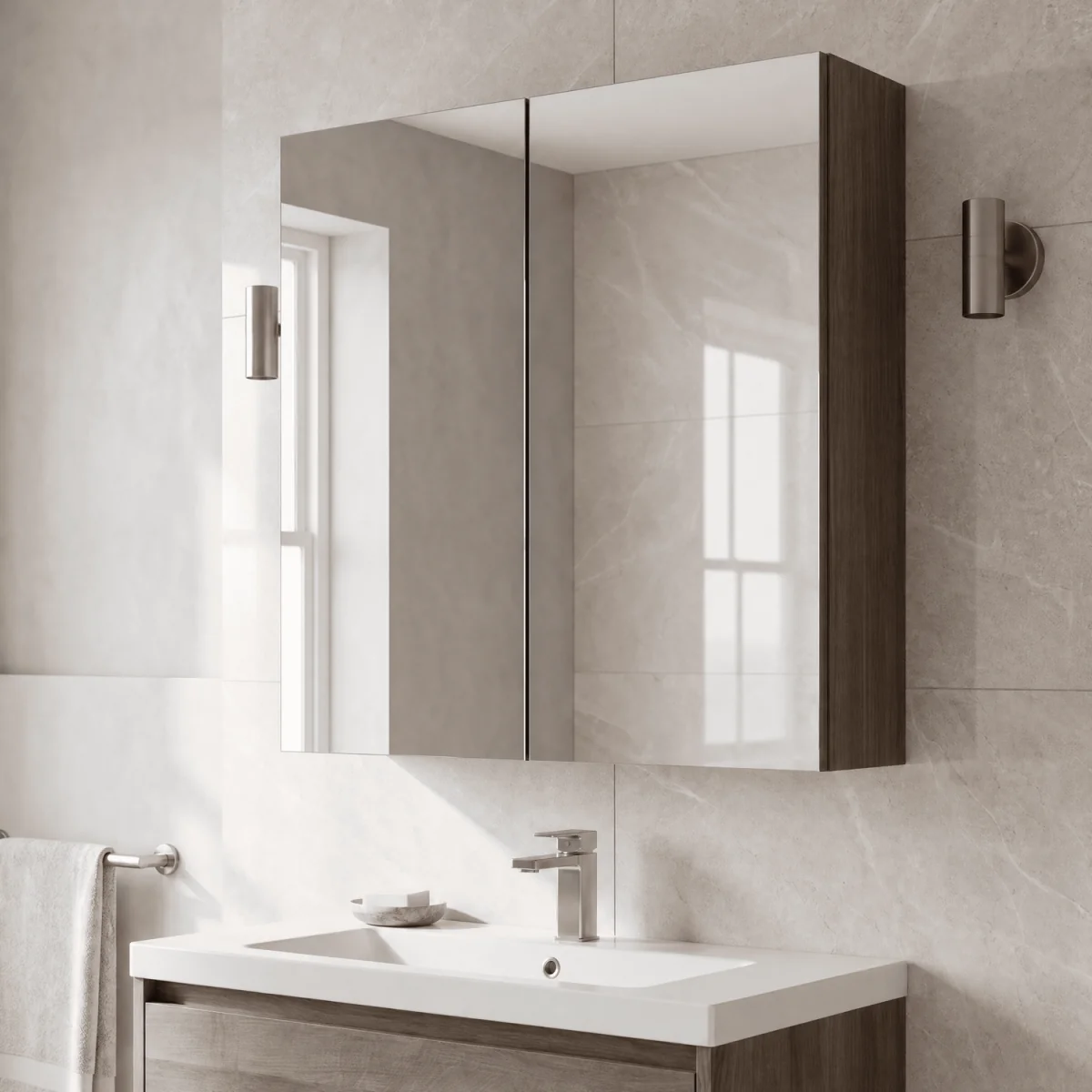 Balterley 600 Mirror Cab-50/50 Split ( Deep) - 180mm - Solace Oak - Grey Vicenza Oak – image 2