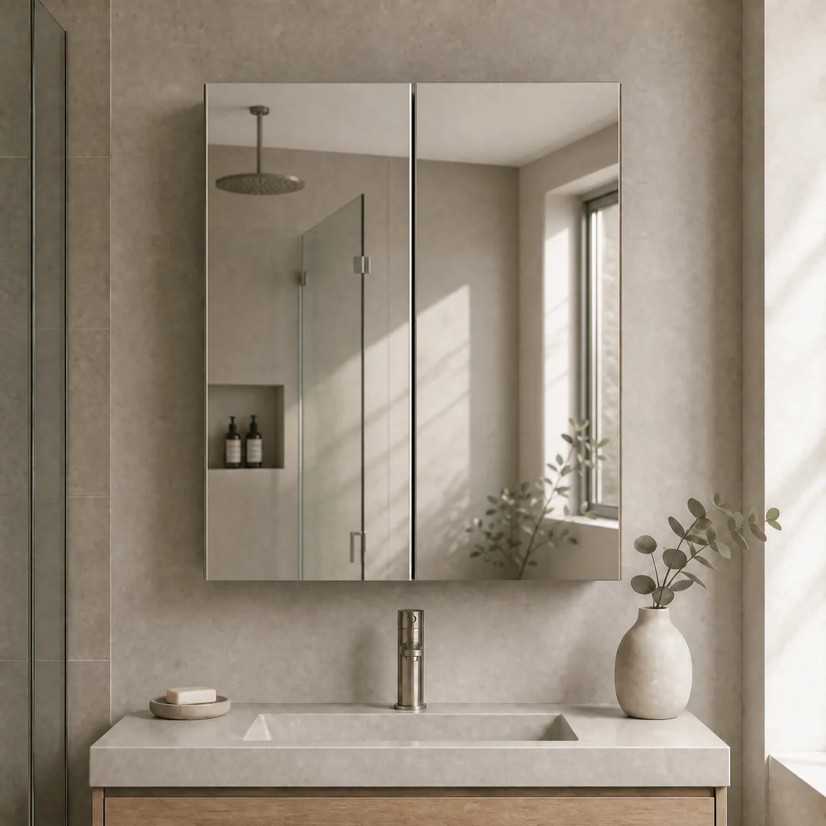 Balterley 600 Mirror Cab-50/50 Split ( Deep) - 180mm - Solace Oak - Grey Vicenza Oak – image 3