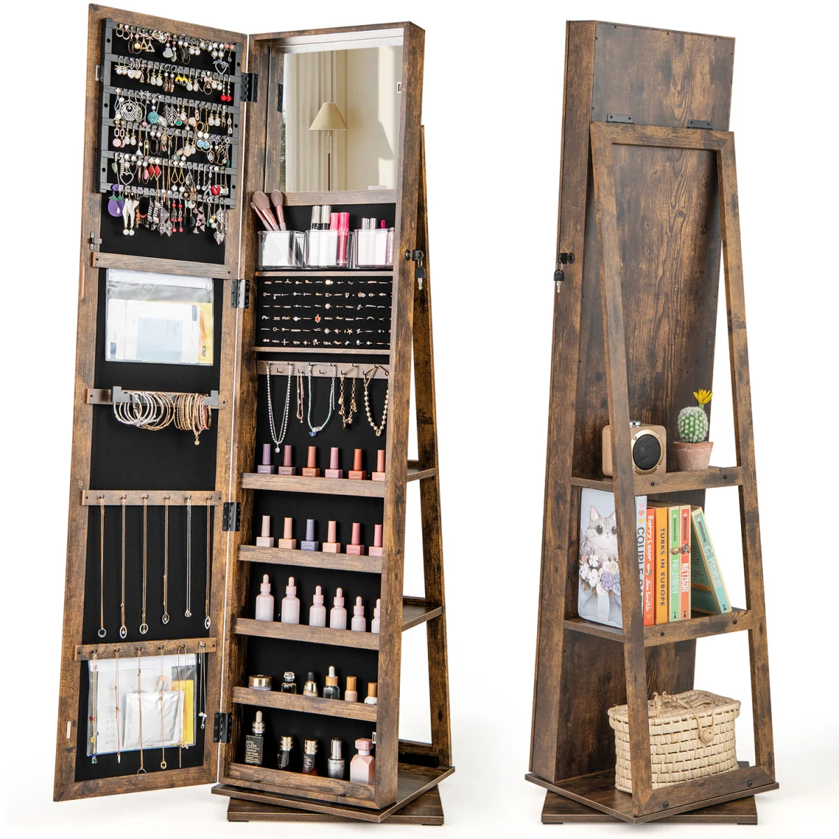 Standing Jewelry Organizer with Full Length Mirror - Brown – image 2