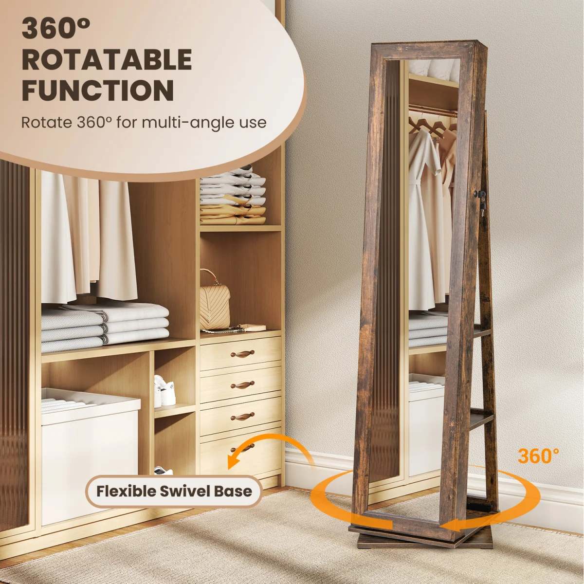 Standing Jewelry Organizer with Full Length Mirror - Brown – image 4