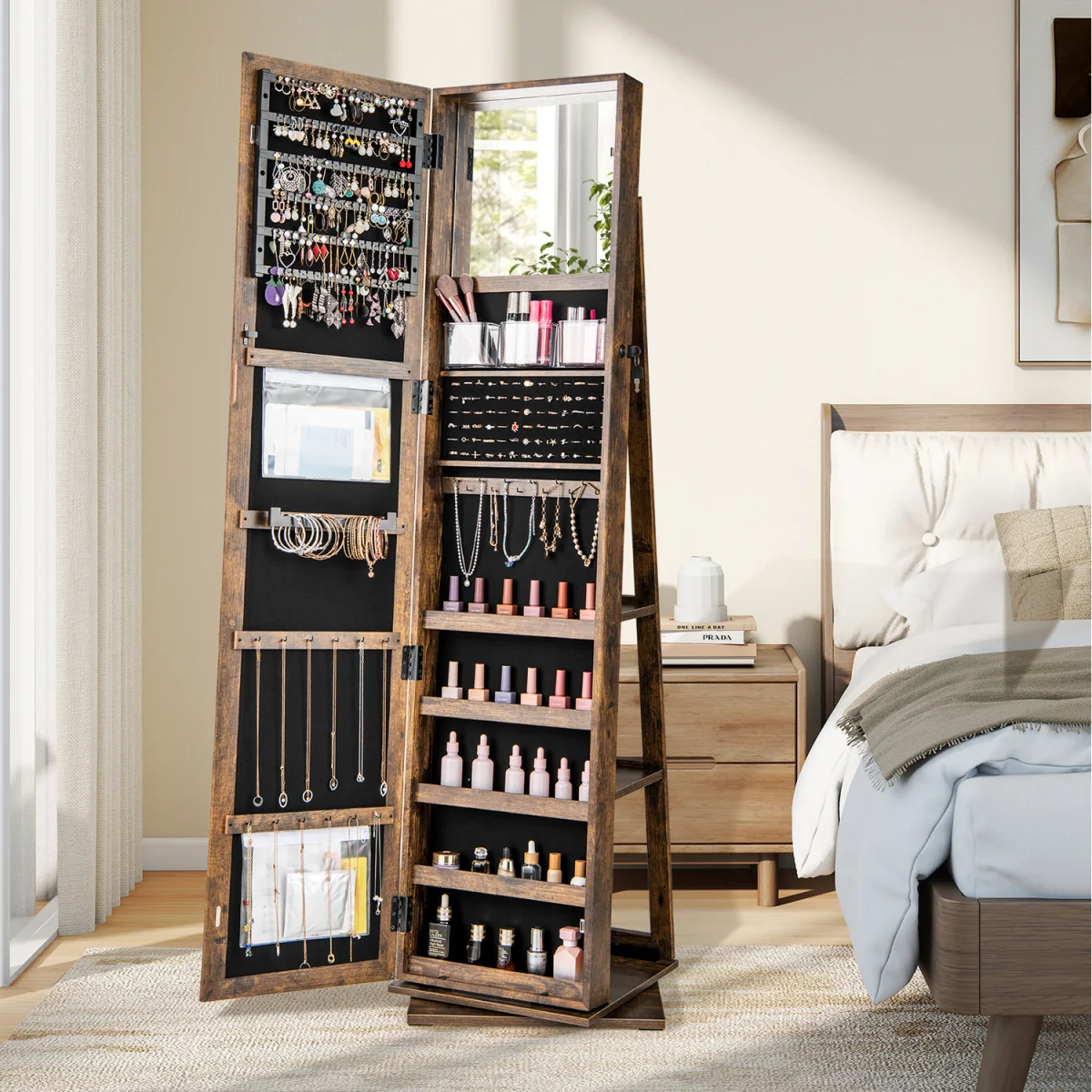 Standing Jewelry Organizer with Full Length Mirror - Brown – image 1