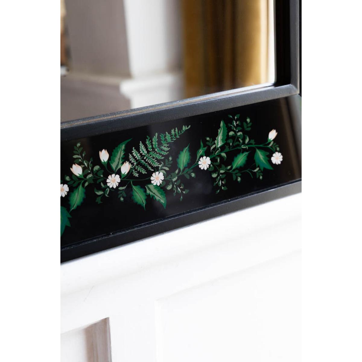 Black & Floral Wooden Framed Mirror – image 3