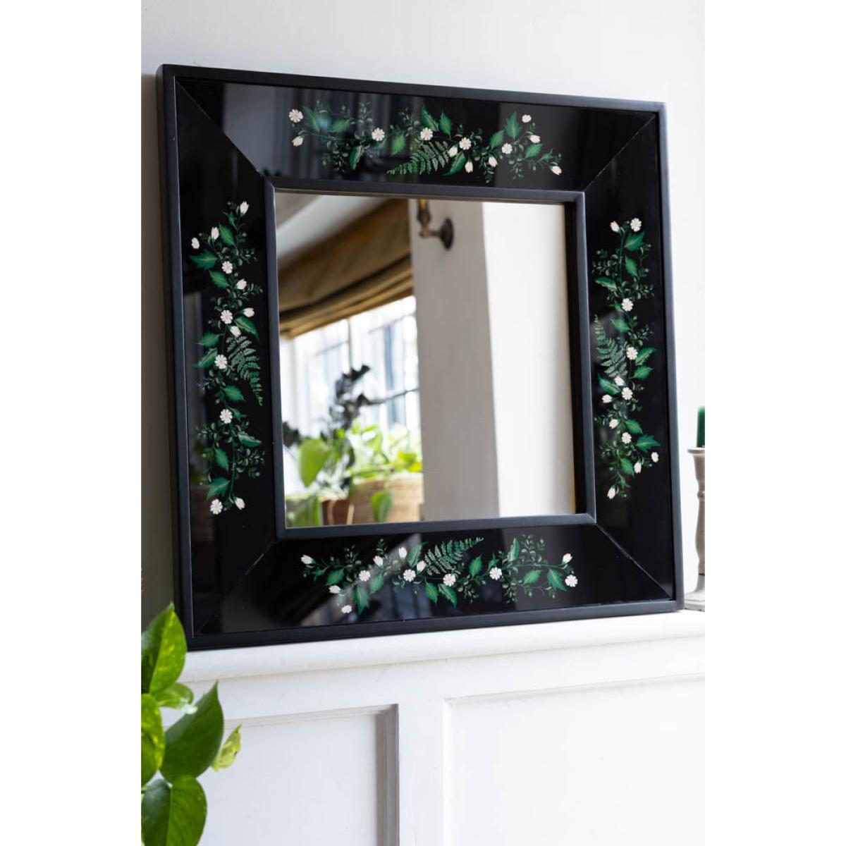 Black & Floral Wooden Framed Mirror – image 4