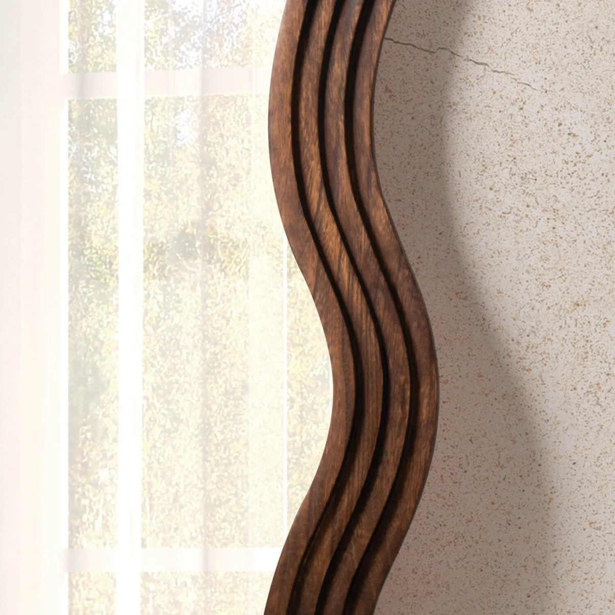 Dark Wood Stepped Wave Mirror – image 2