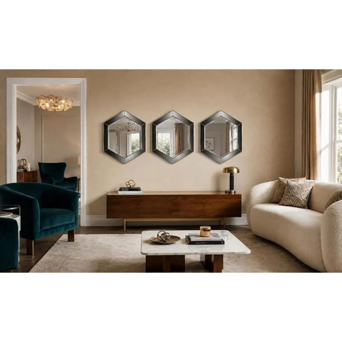 3x Gold Hexagon Wall Mirror Plastic Frame 30Cm - Golden / 4kg – image 3