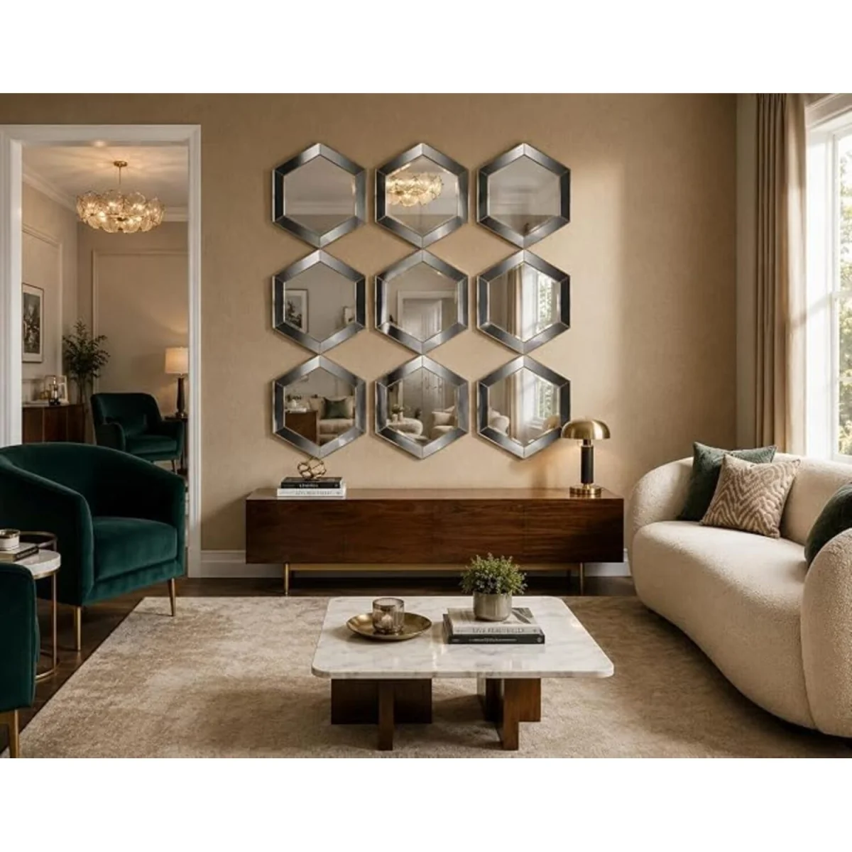 3x Gold Hexagon Wall Mirror Plastic Frame 30Cm - Golden / 4kg – image 5