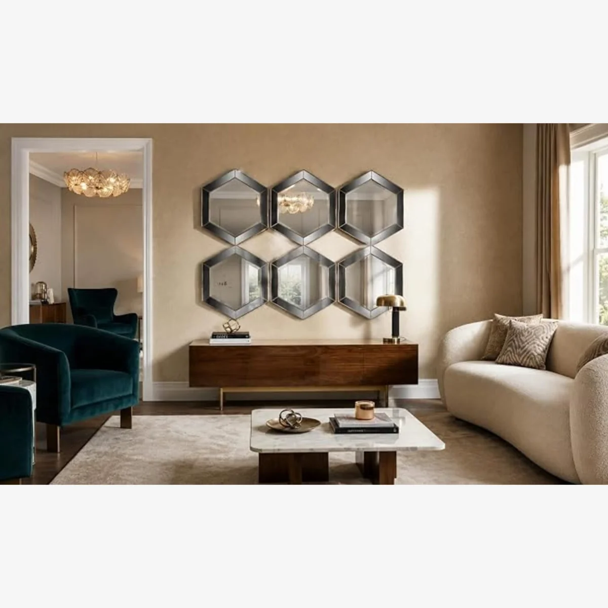 3x Gold Hexagon Wall Mirror Plastic Frame 30Cm - Golden / 4kg – image 1
