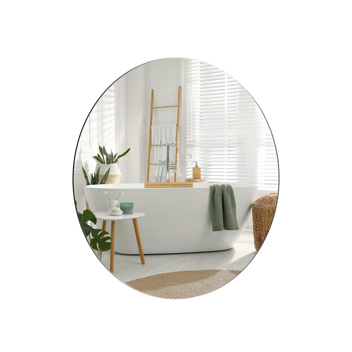 Round Frameless Mirror Polished Edge with Pre-installed Hole - White