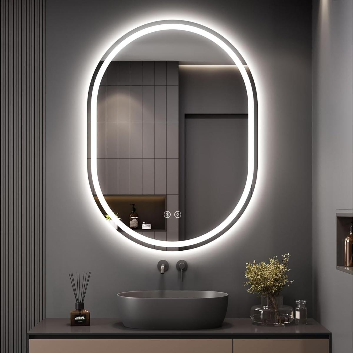 Anti-fog Bluetooth Oval LED Bathroom Mirror - White / 50x70 cm