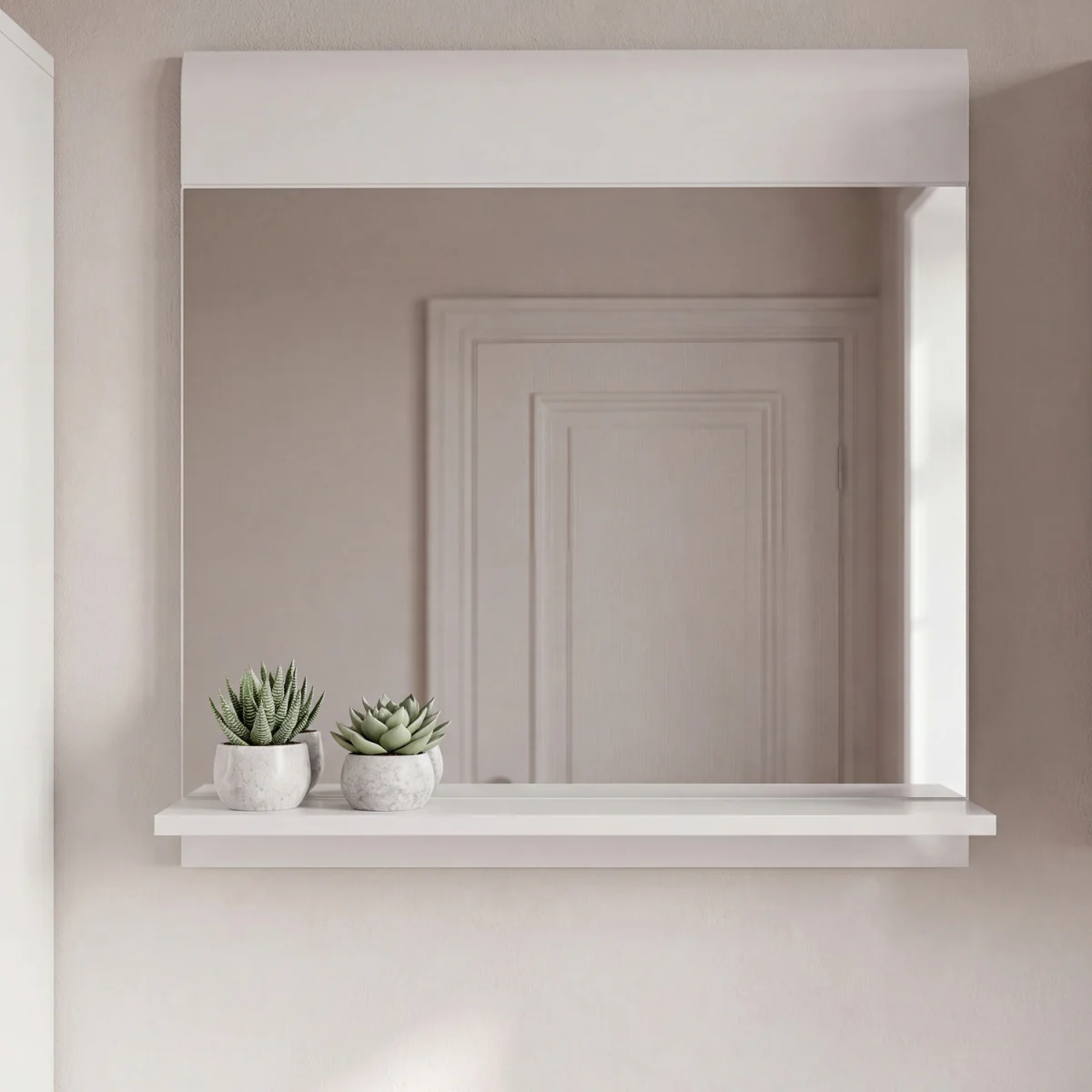 Ice Cave Mirror with Shelf in White with White High Gloss Front - White – image 2