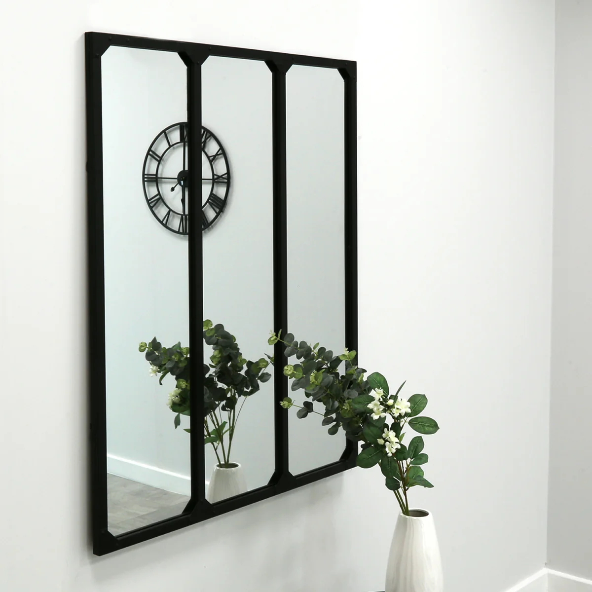 Large Industrial Urban Wrought Iron Square Panel Mirror 95x120cm - Black – image 4