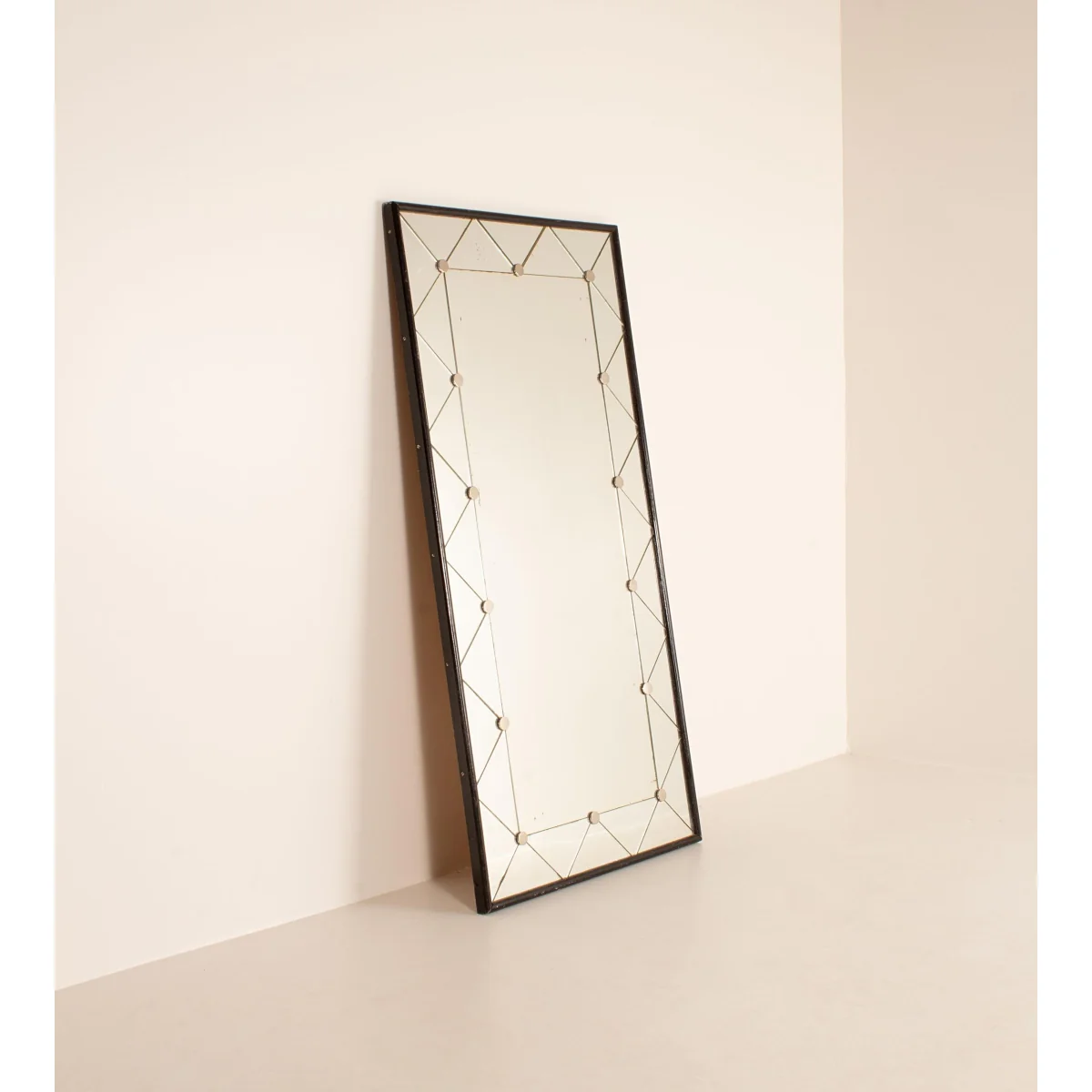 Vintage Studded Mirror, Ebonised Wood and Chrome, France – image 2