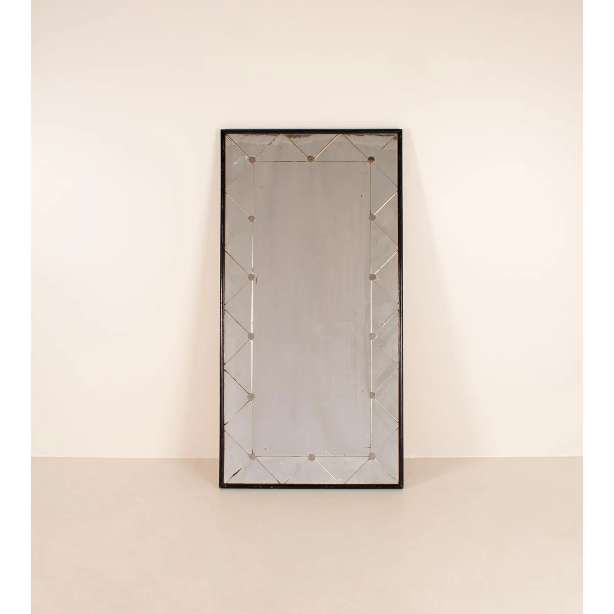 Vintage Studded Mirror, Ebonised Wood and Chrome, France – image 3