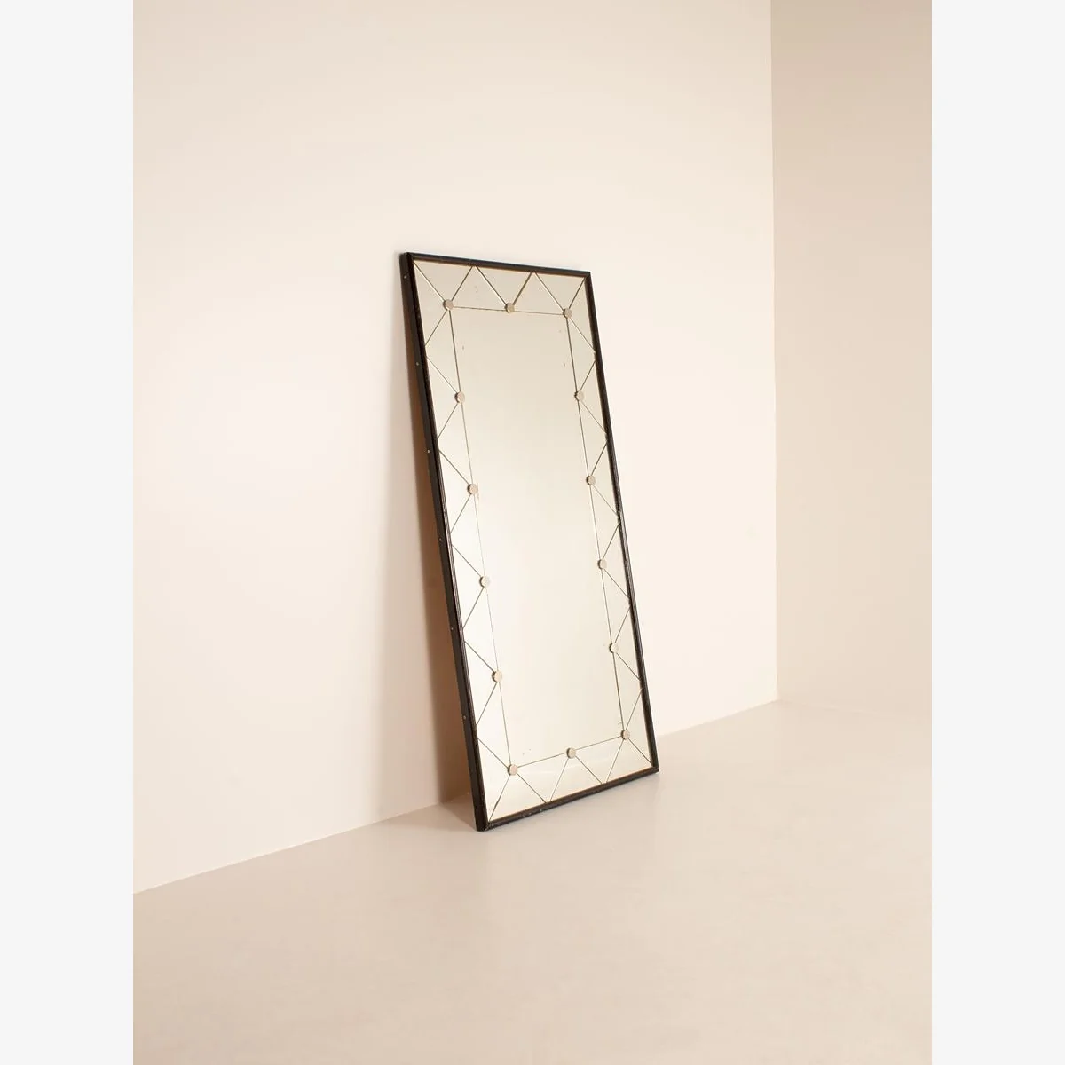 Vintage Studded Mirror, Ebonised Wood and Chrome, France – image 1
