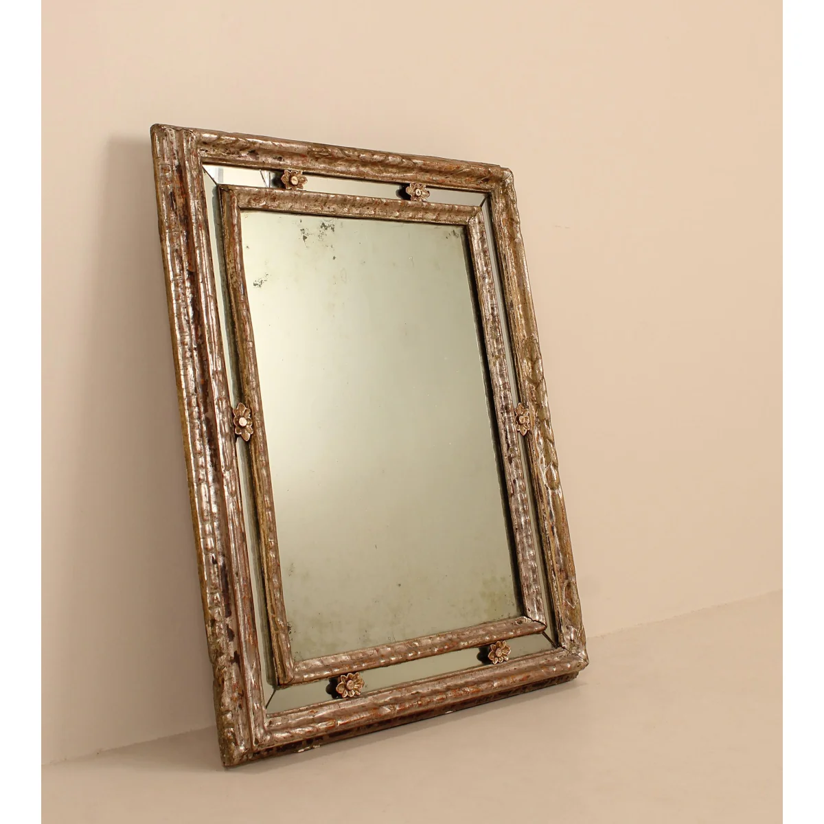 Vintage Silver Gilded Mirror, Foxed Glass, France – image 4