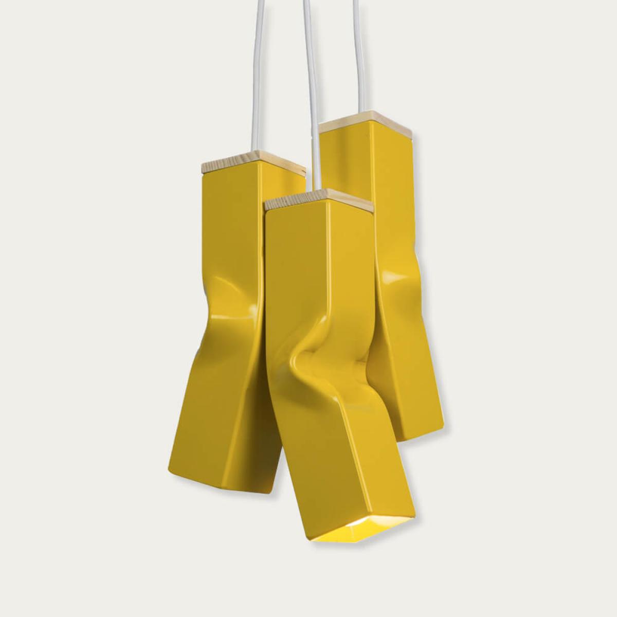 Yellow Bendy Triple Pendant Lamp