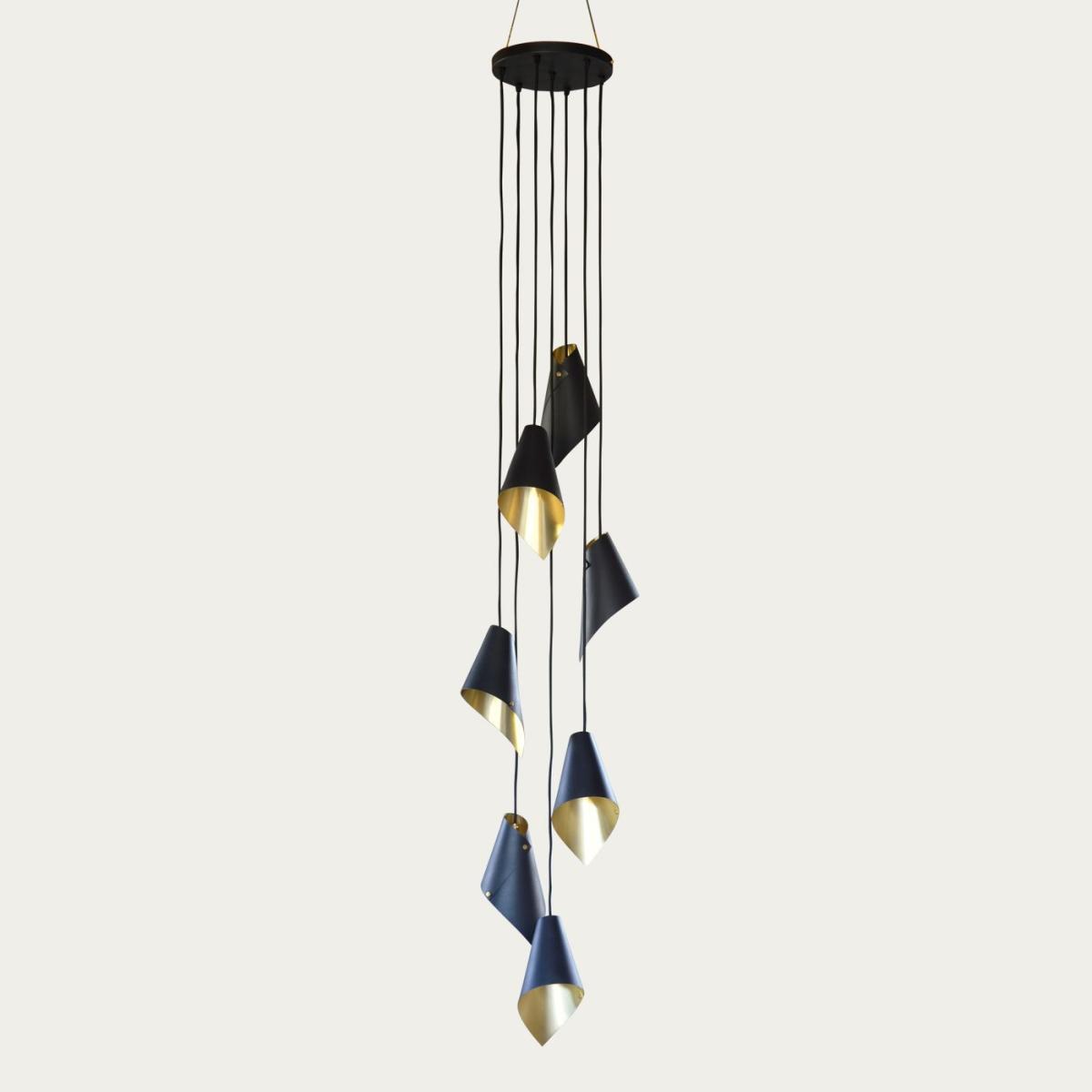 Arc 7 Pendant Light Cluster In Brushed Brass & Matte Black