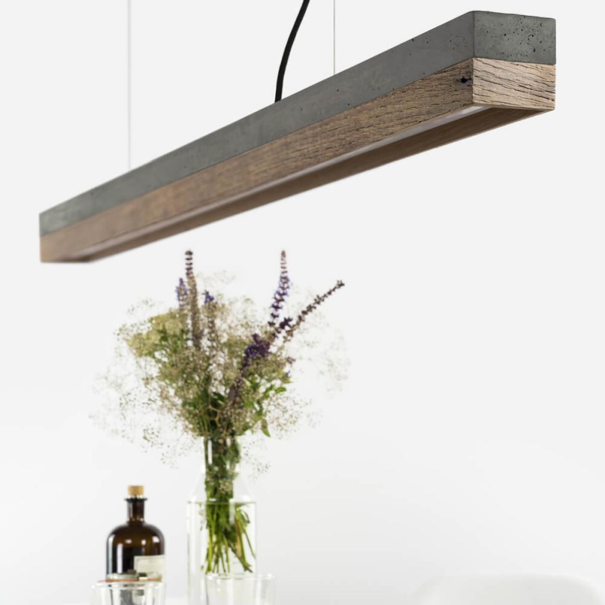 Dark Grey Concrete & Old Wood Pendant Light – image 2