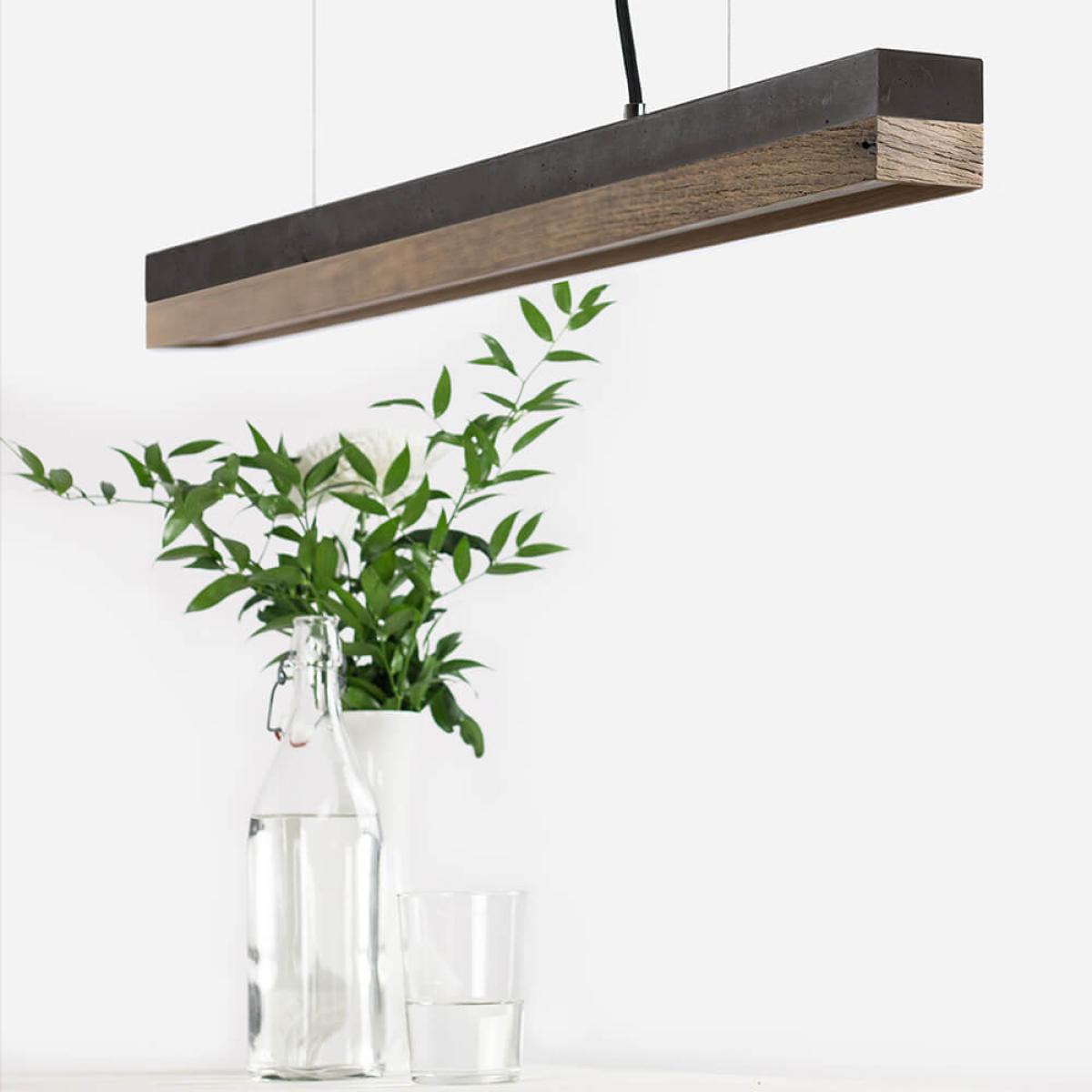 Dark Grey Concrete & Old Wood Pendant Light – image 4