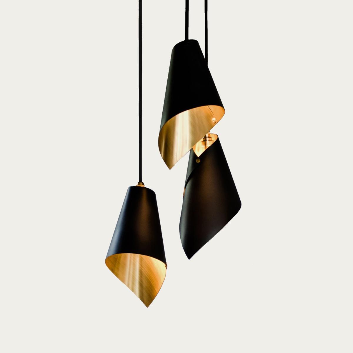 Arc Pendant Light Cluster In Brushed Brass & Matte Black