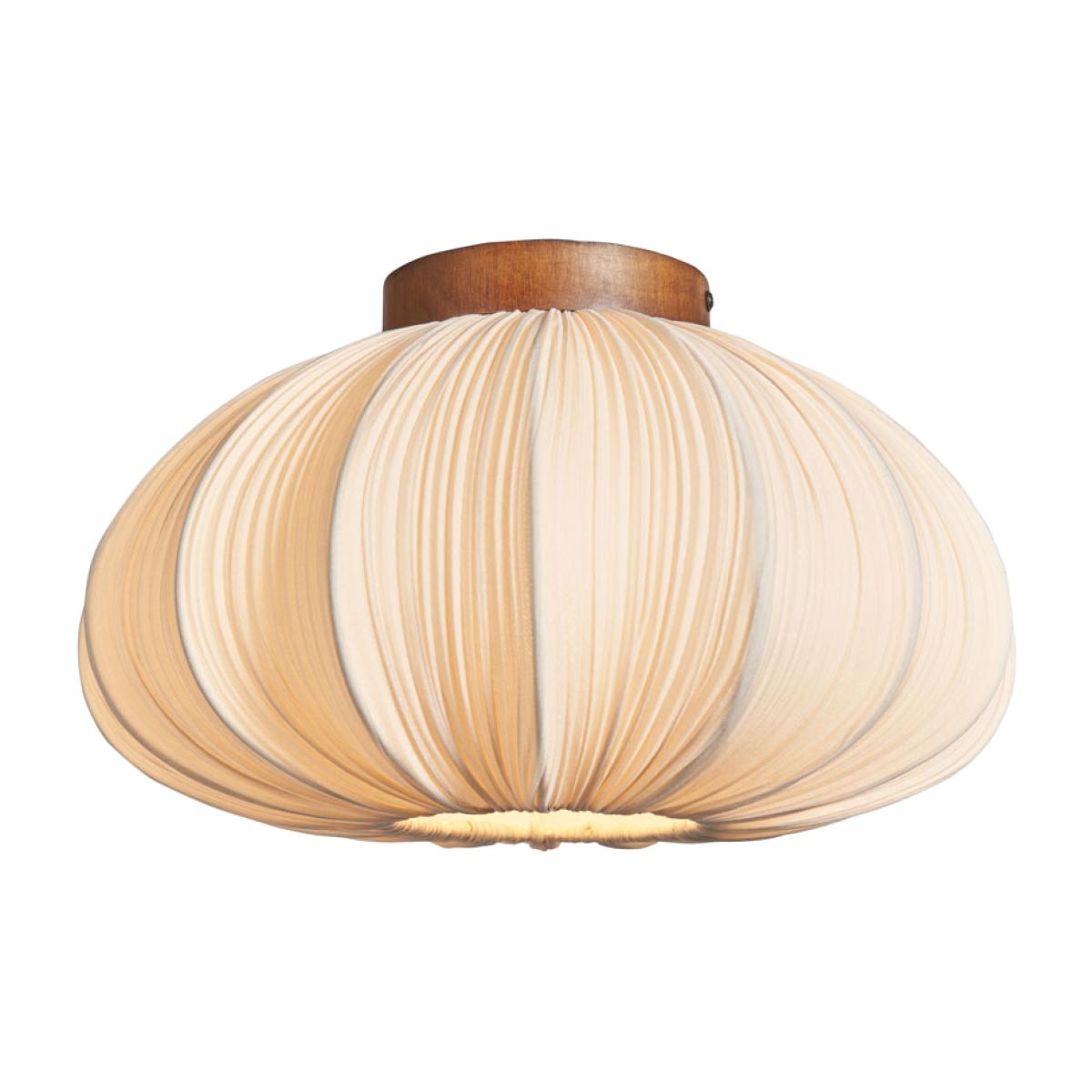 Daisy Pleated Shade Semi Flush Ceiling Light, Wood
