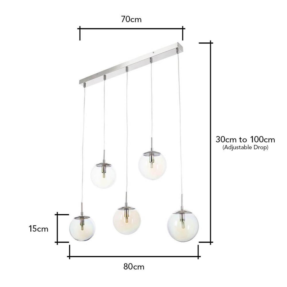 Petro Iridescent 5 Light Diner Pendant Bar, Chrome – image 5