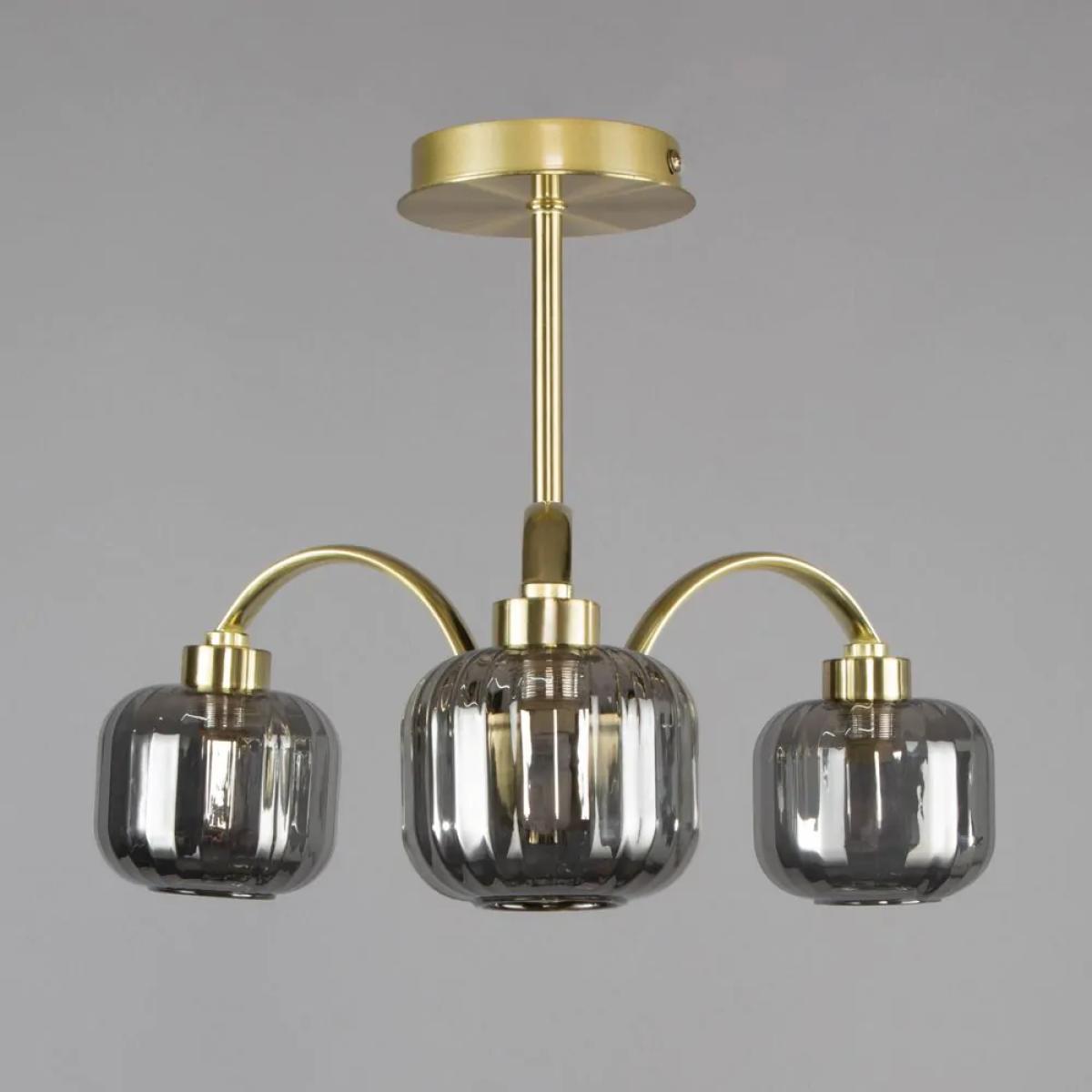 Lyna Small Semi Flush Ceiling Light with Smoked Glass Shades, Satin Brass – image 4