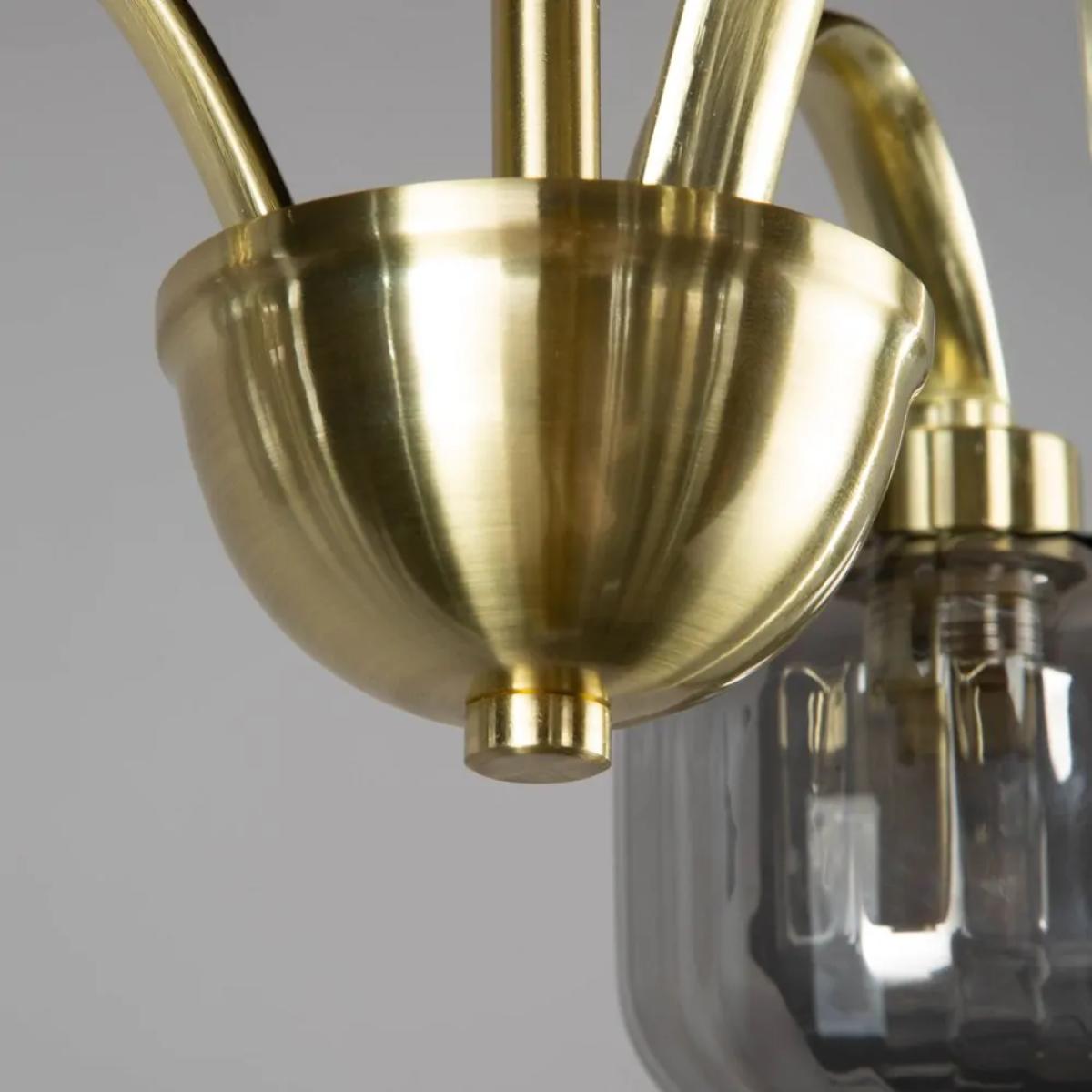 Lyna Small Semi Flush Ceiling Light with Smoked Glass Shades, Satin Brass – image 5