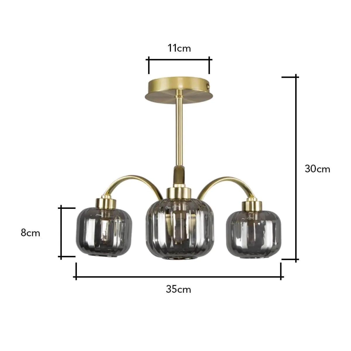 Lyna Small Semi Flush Ceiling Light with Smoked Glass Shades, Satin Brass – image 8