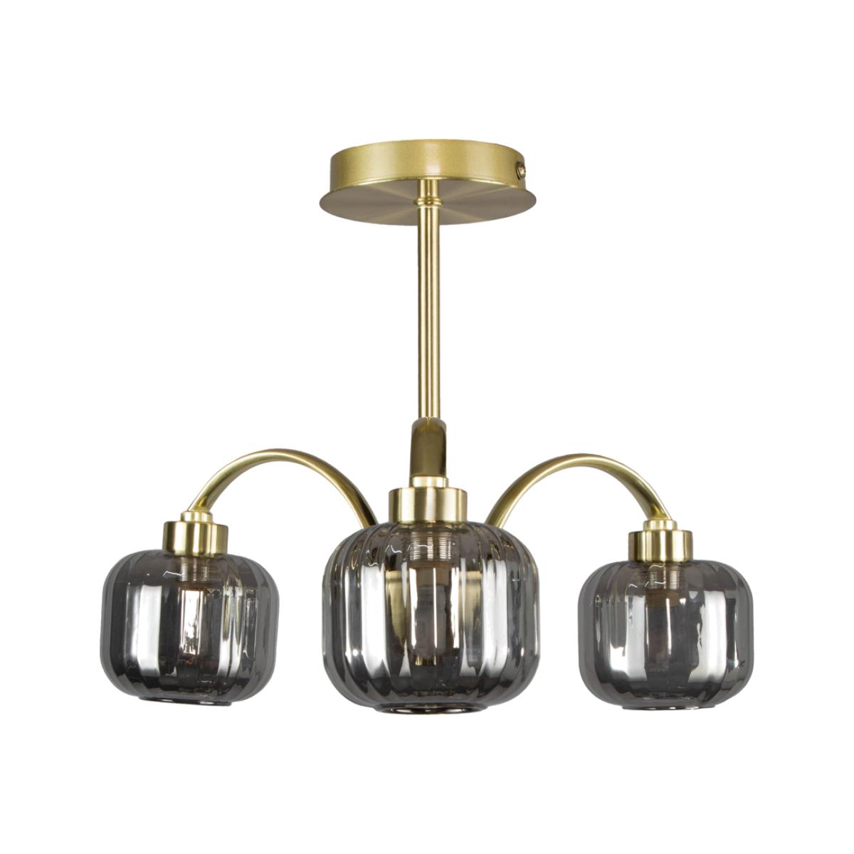 Lyna Small Semi Flush Ceiling Light with Smoked Glass Shades, Satin Brass – image 1