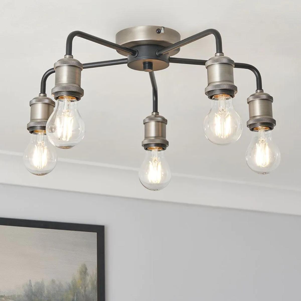 Mario Large Semi Flush Industrial Ceiling Light, Pewter – image 2
