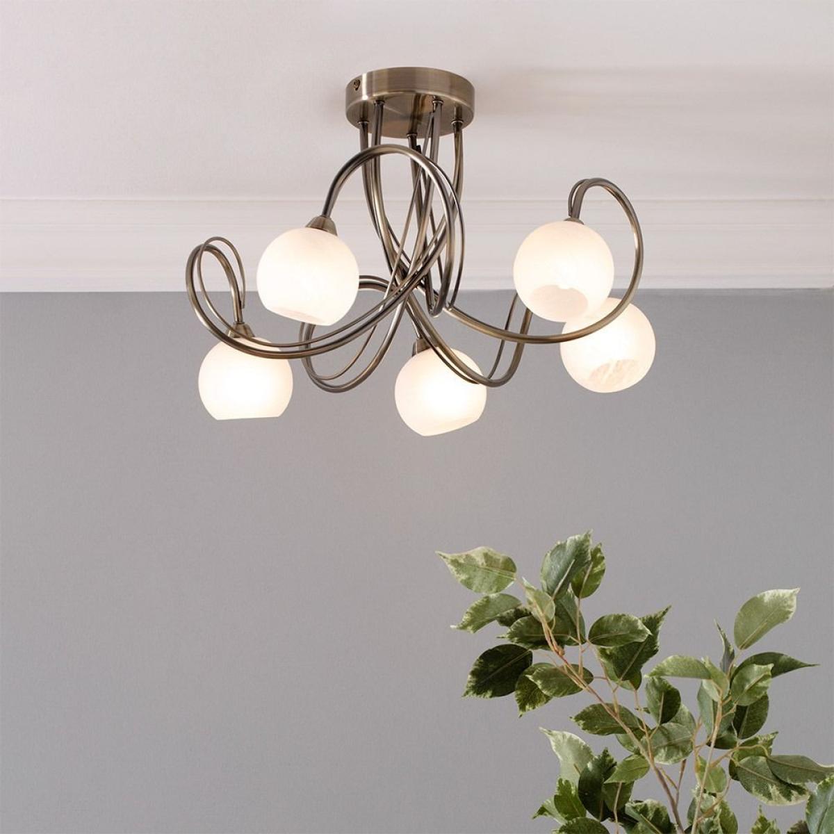 Soni Large Flush Ceiling Light, Antique Brass – image 2