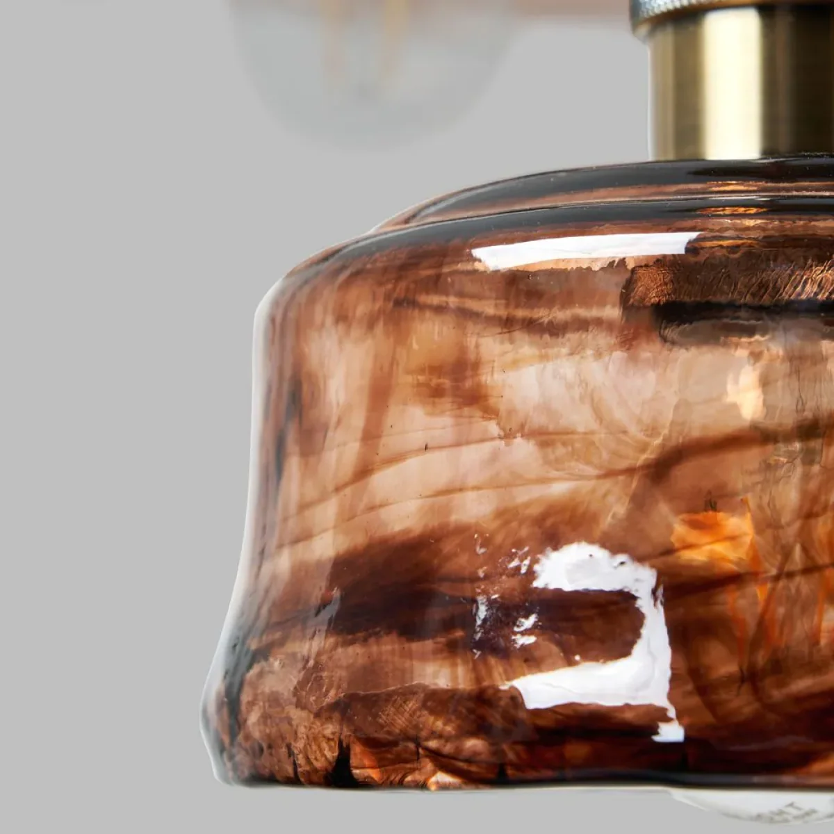 Amber 3 Light Cluster Ceiling Pendant with Brown Glass Shades, Satin Brass – image 5