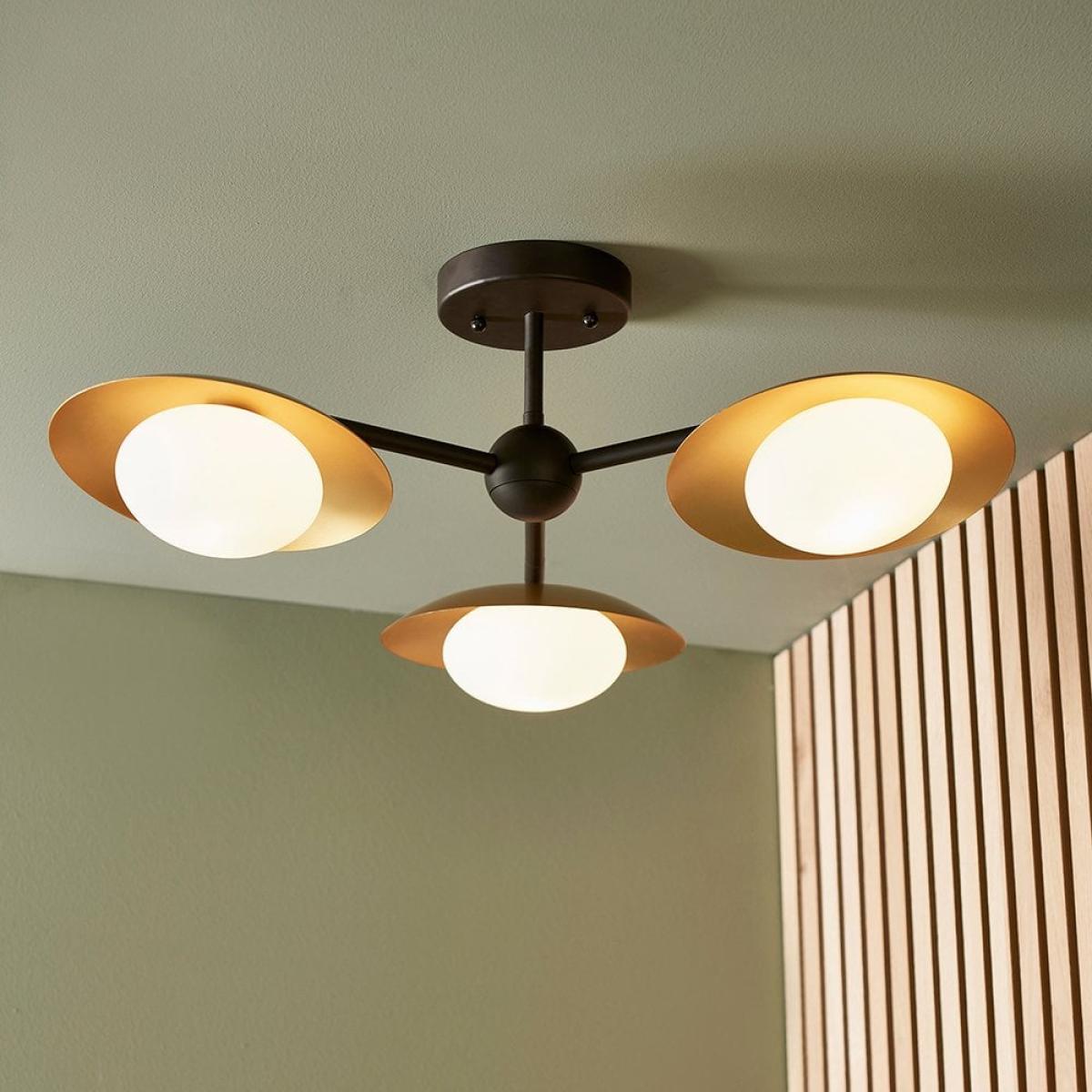 Temuka Flush Ceiling Light, Black & Brass – image 2