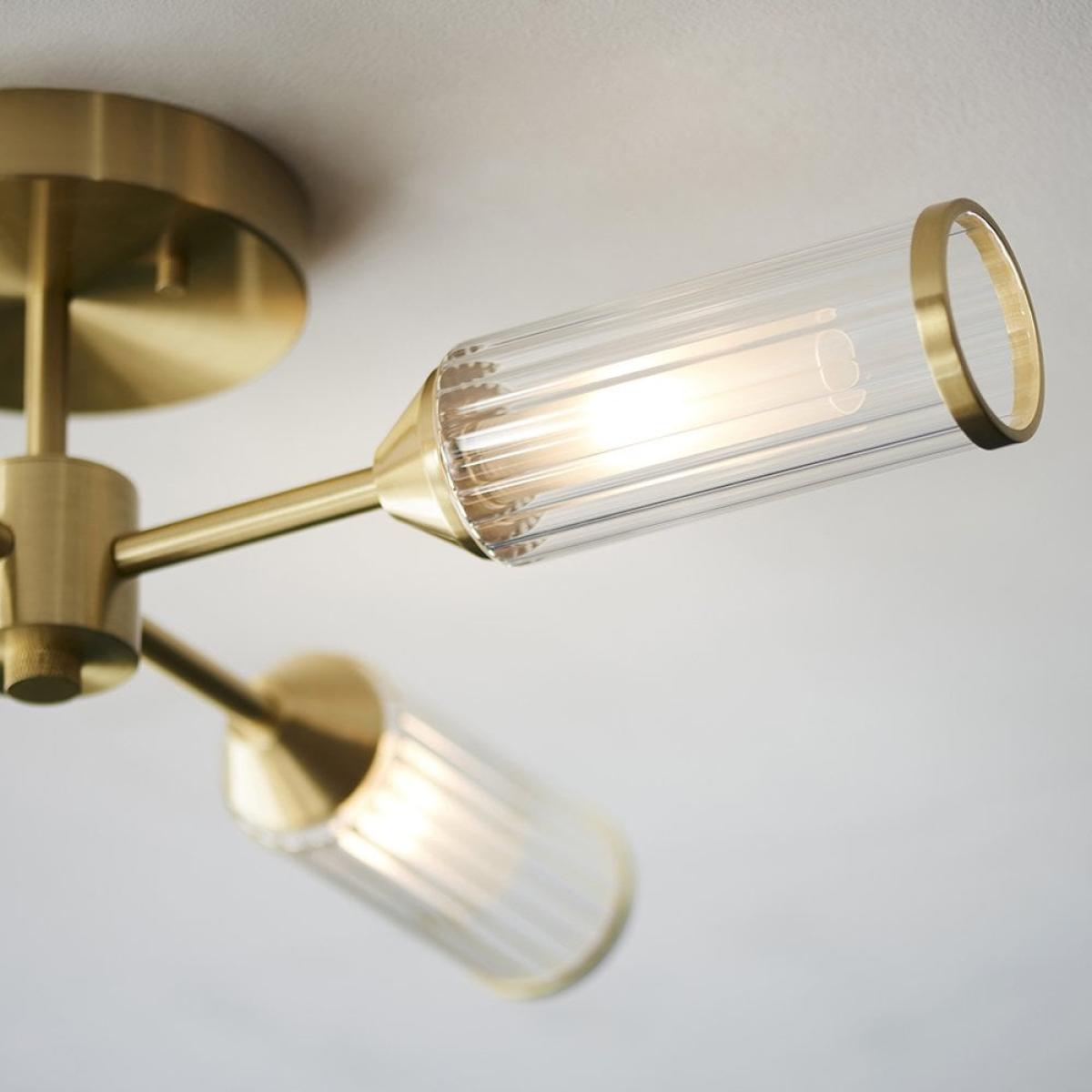 Aster Ribbed Glass Ceiling Light, Brass – image 2