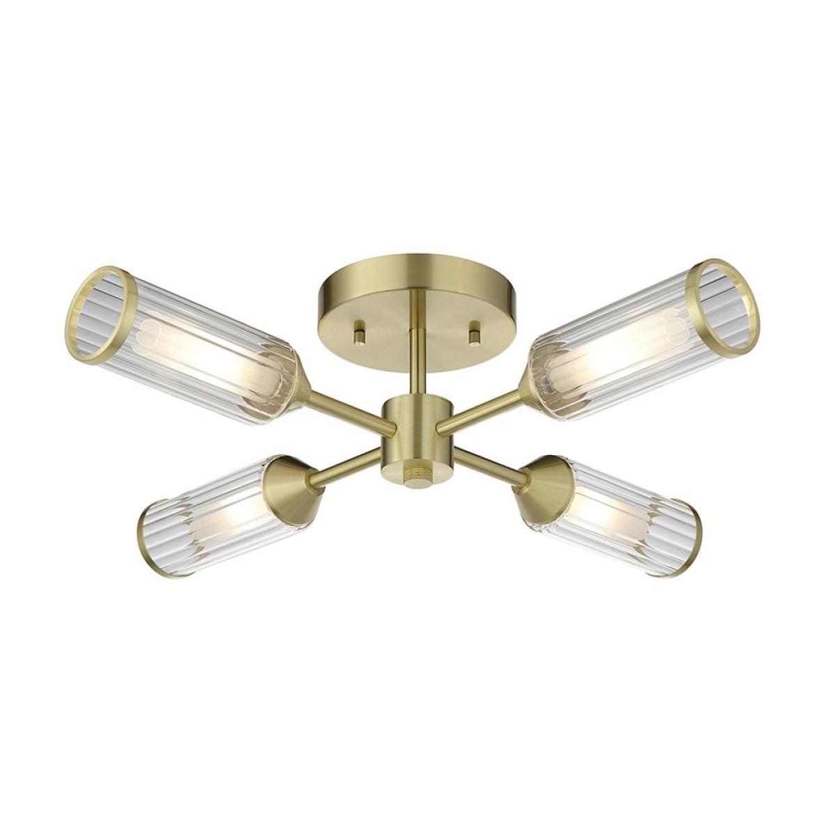 Aster Ribbed Glass Ceiling Light, Brass – image 3
